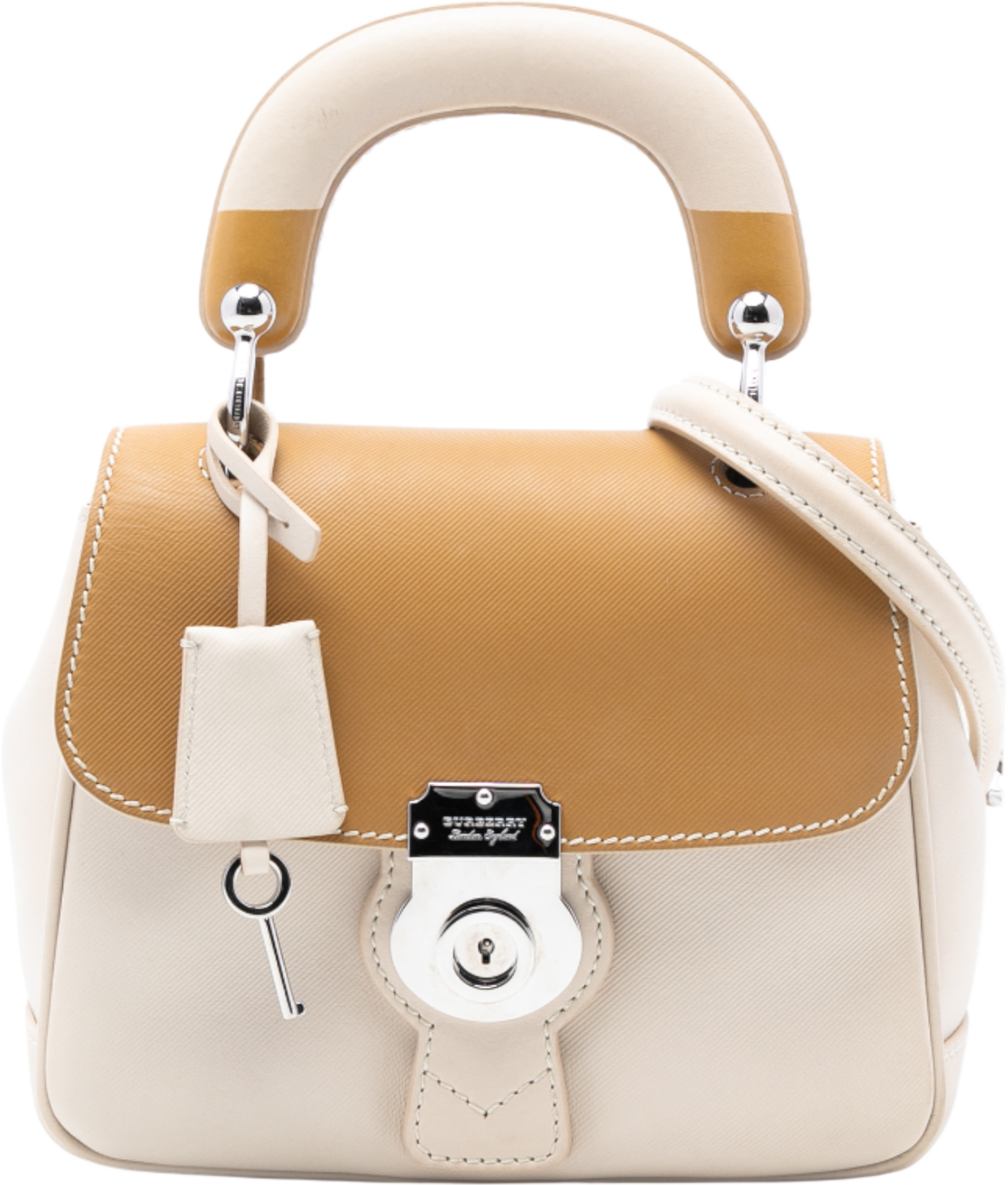Burberry Small Grained Calfskin Dk88 Top Handle Bag, från Luxclusif, i färgen light beige. Klicka för att öppna bilden i stort format