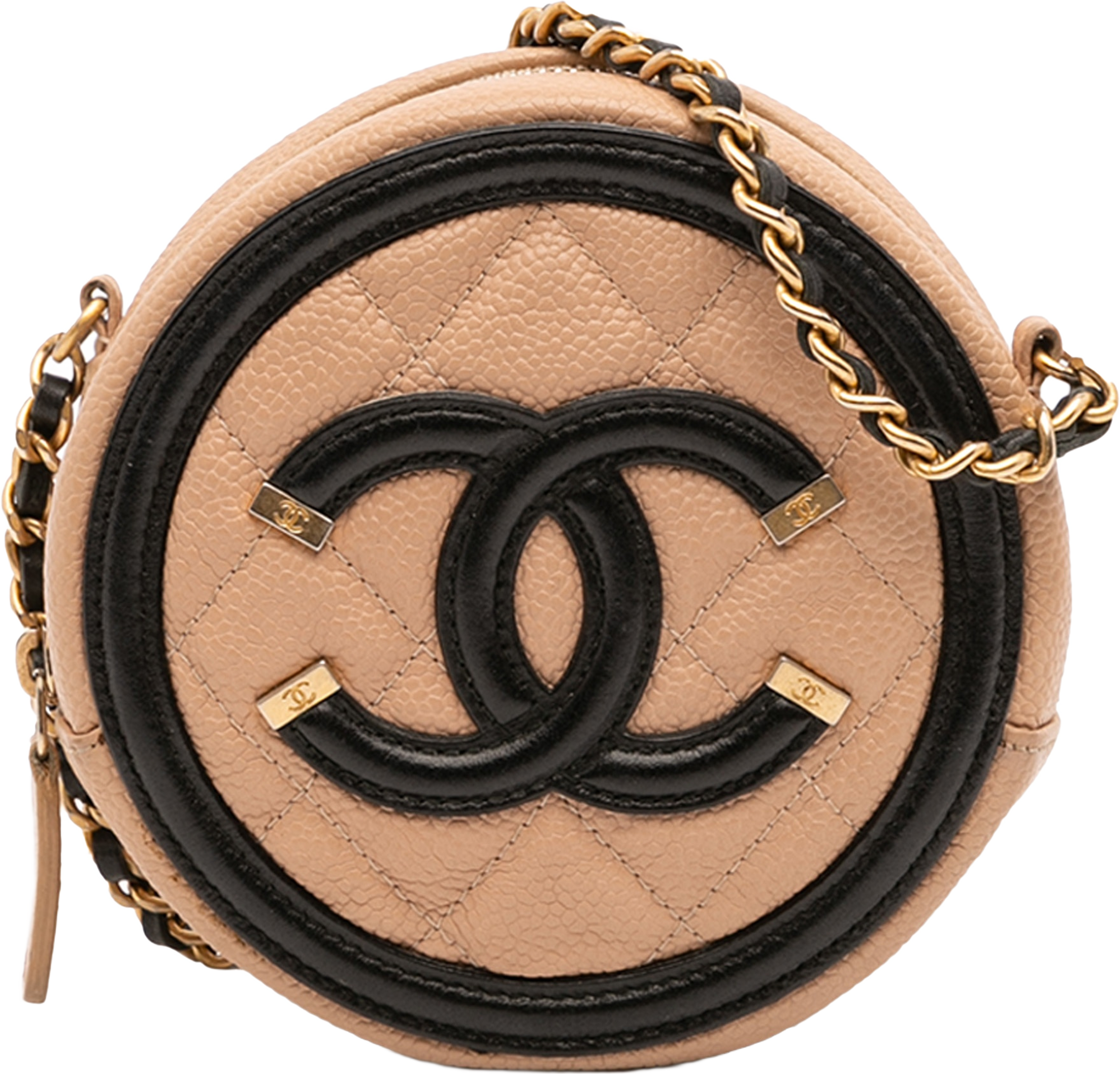 Chanel Caviar Cc Filigree Round Crossbody, från Luxclusif, i färgen beige.