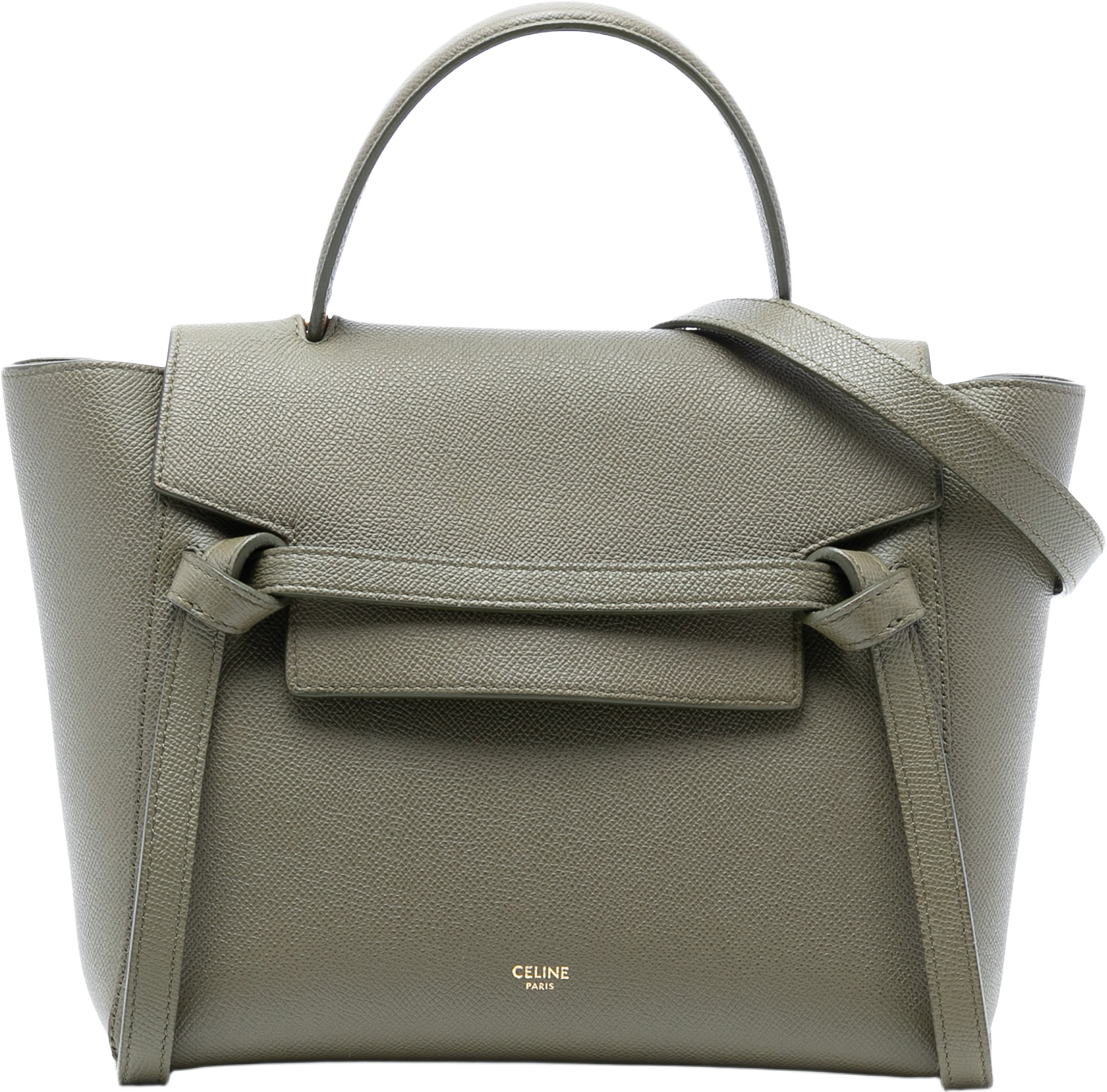 Celine Micro Grained Calfskin Belt Bag, från Luxclusif, i färgen olive green. Klicka för att öppna bilden i stort format