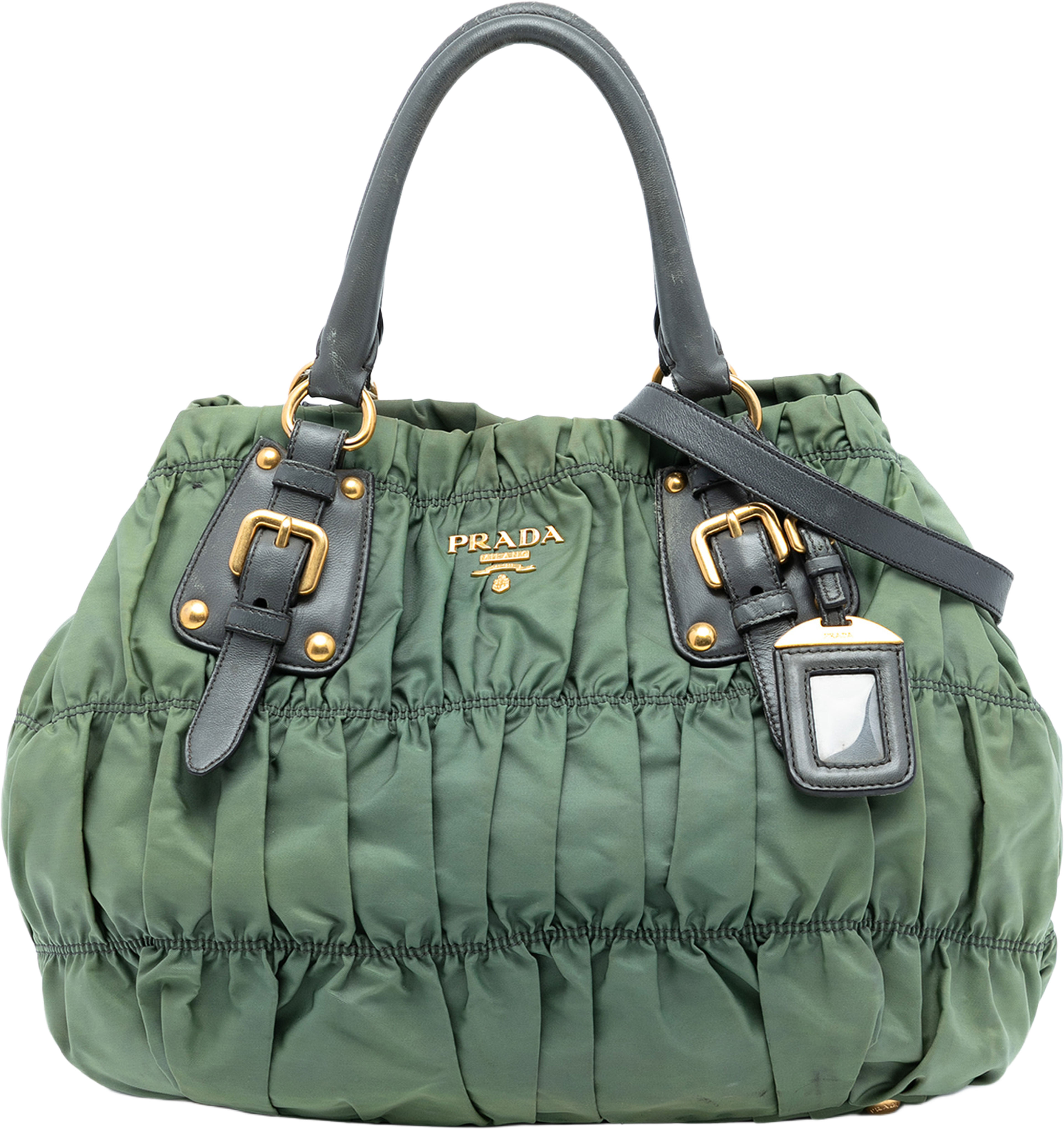 Prada Tessuto Gaufre Tote, från Luxclusif, i färgen green. Klicka för att öppna bilden i stort format