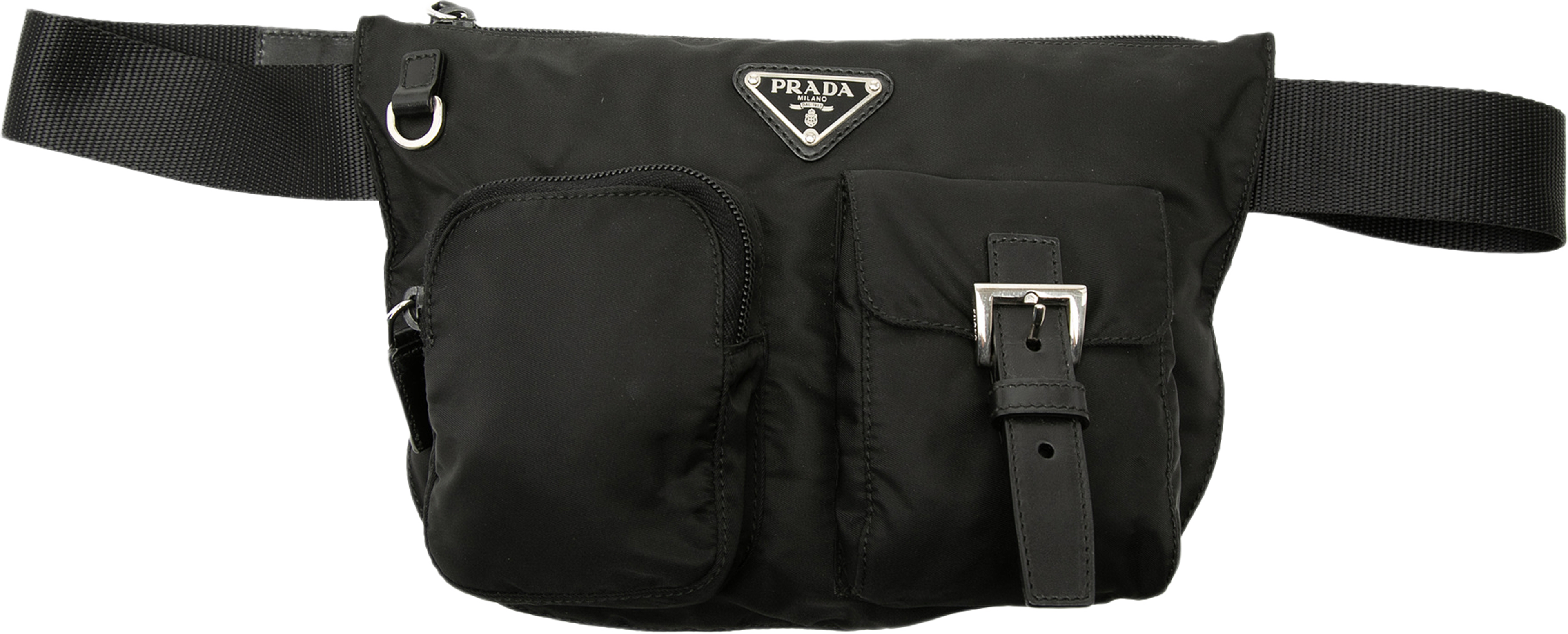 Prada Tessuto Multi Pocket Belt Bag, från Luxclusif, i färgen black. Klicka för att öppna bilden i stort format