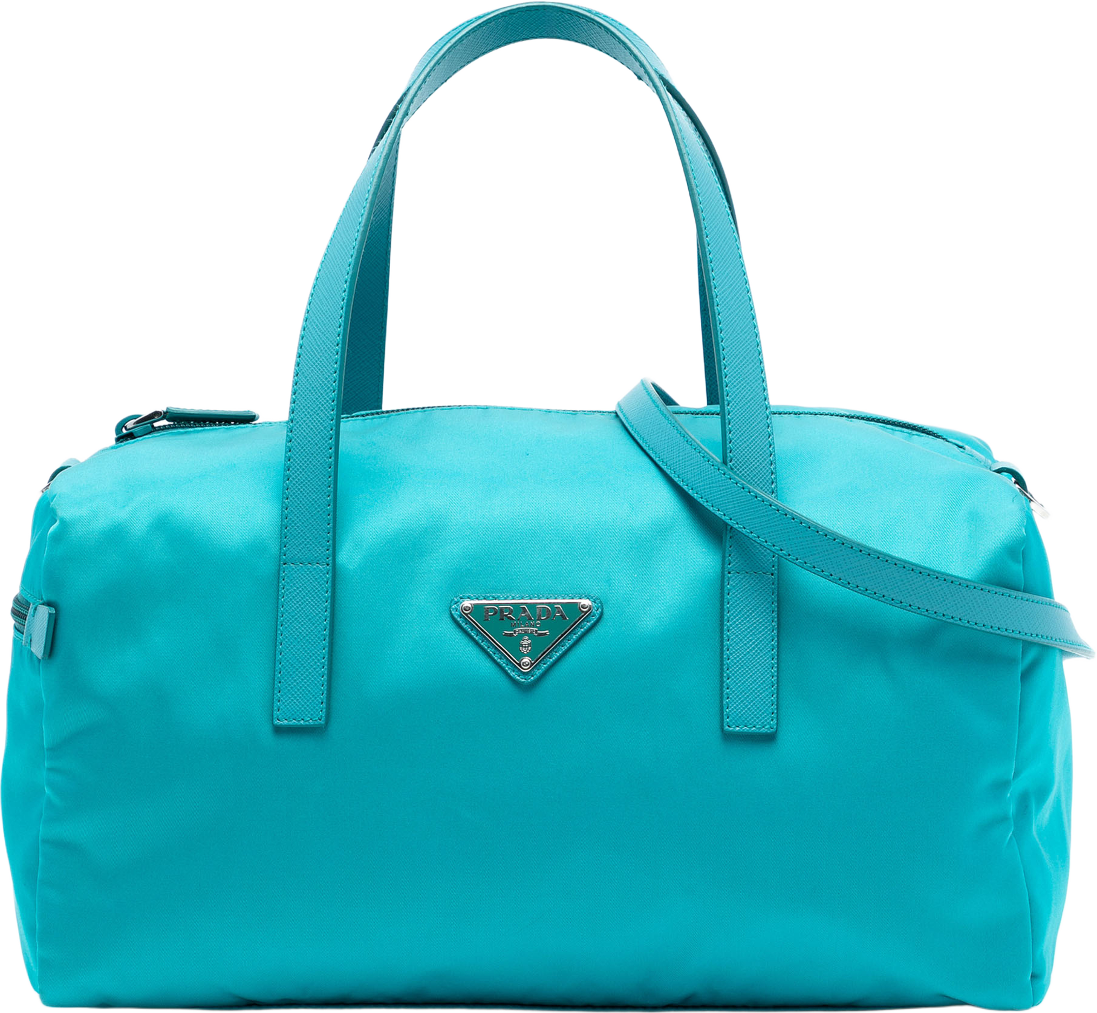 Prada Tessuto Satchel, från Luxclusif, i färgen aqua. Klicka för att öppna bilden i stort format