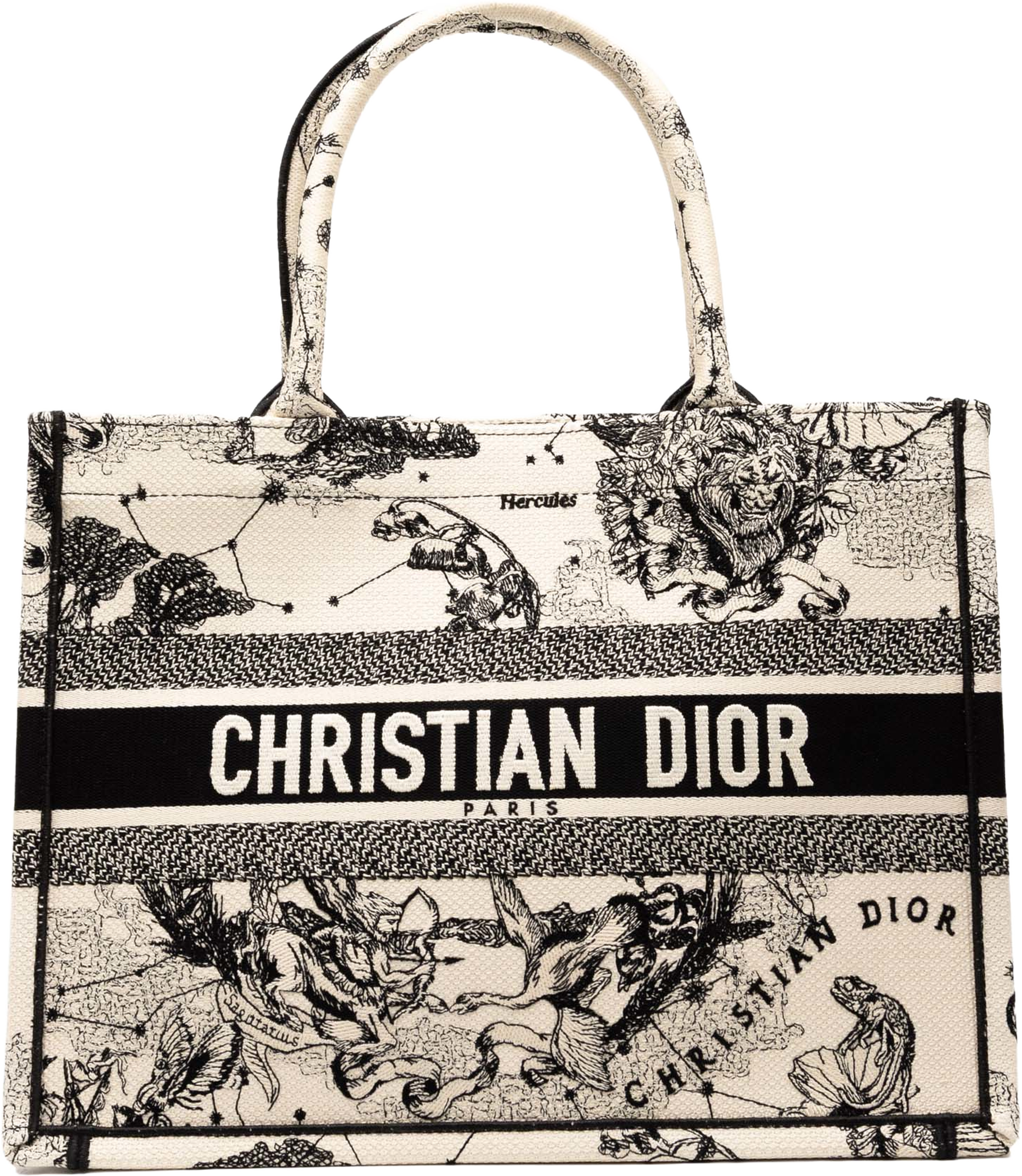 Dior Medium Canvas Embroidered Zodiac Toile De Jouy Book Tote, från Luxclusif, i färgen white. Klicka för att öppna bilden i stort format