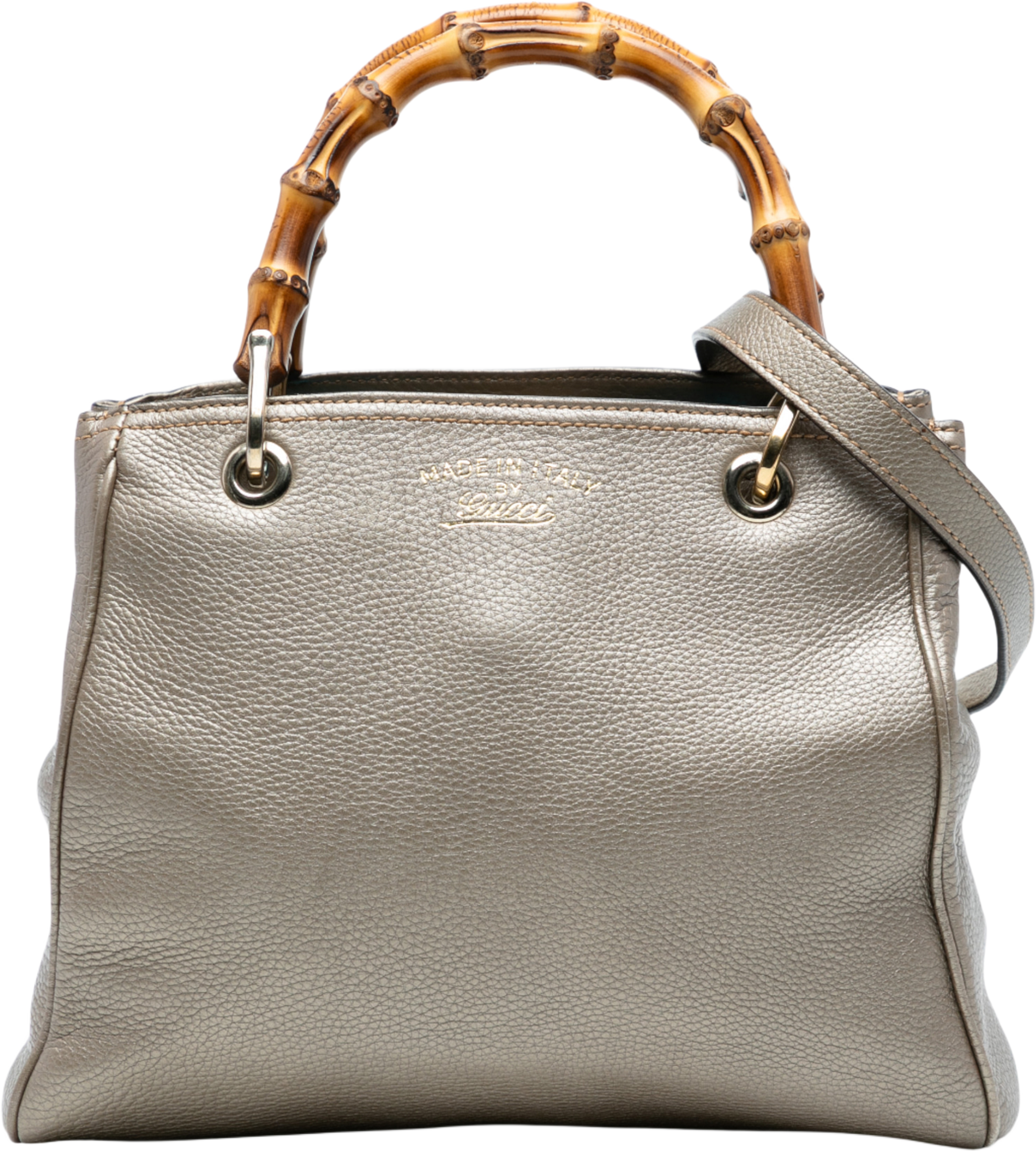 Gucci Small Calfskin Bamboo Shopper Satchel, från Luxclusif, i färgen gold. Klicka för att öppna bilden i stort format