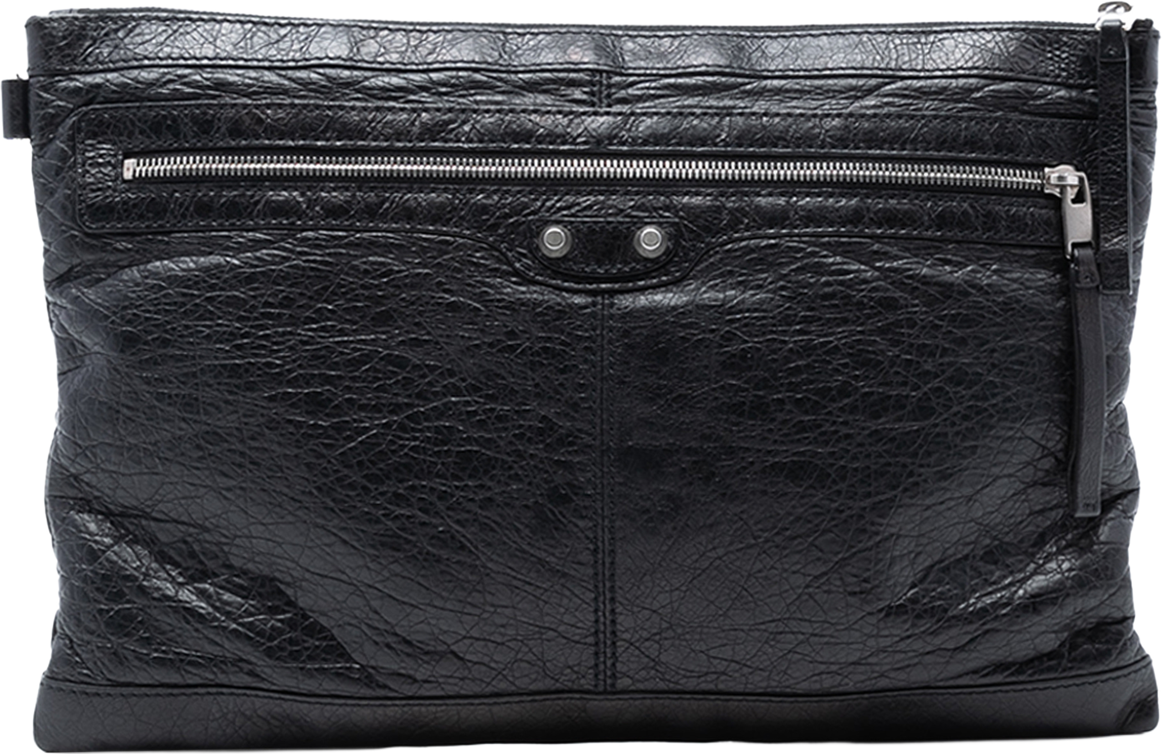 Balenciaga Lambskin Motocross Classic Clip L Clutch, från Luxclusif, i färgen black. Klicka för att öppna bilden i stort format