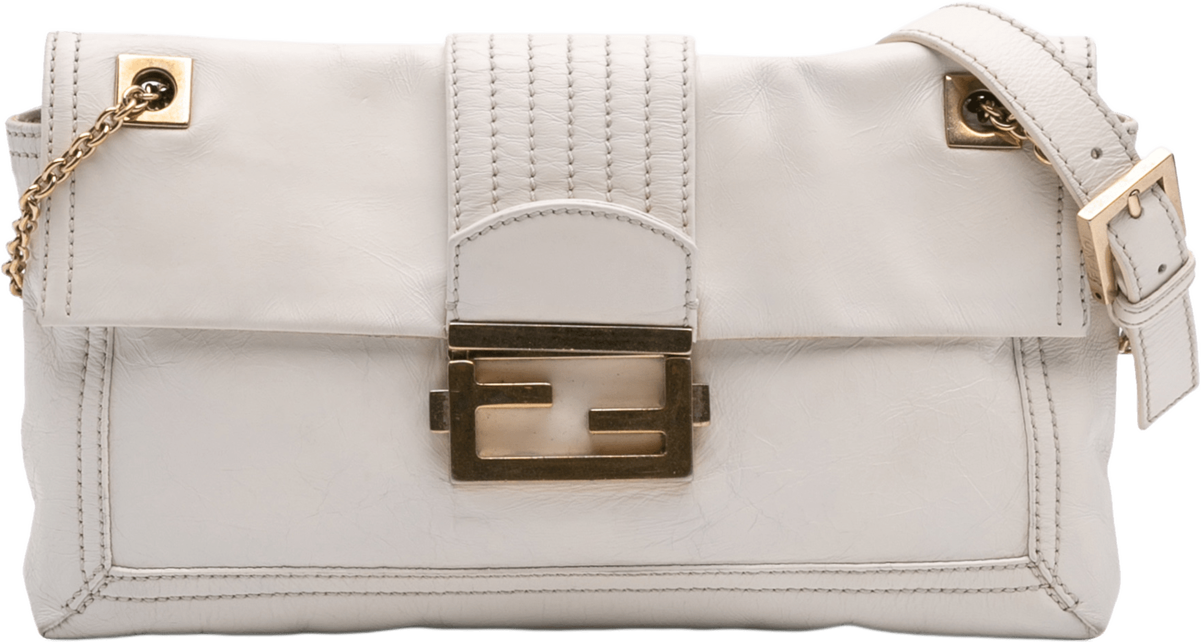 Fendi Leather Chain Baguette, från Luxclusif, i färgen white. Klicka för att öppna bilden i stort format