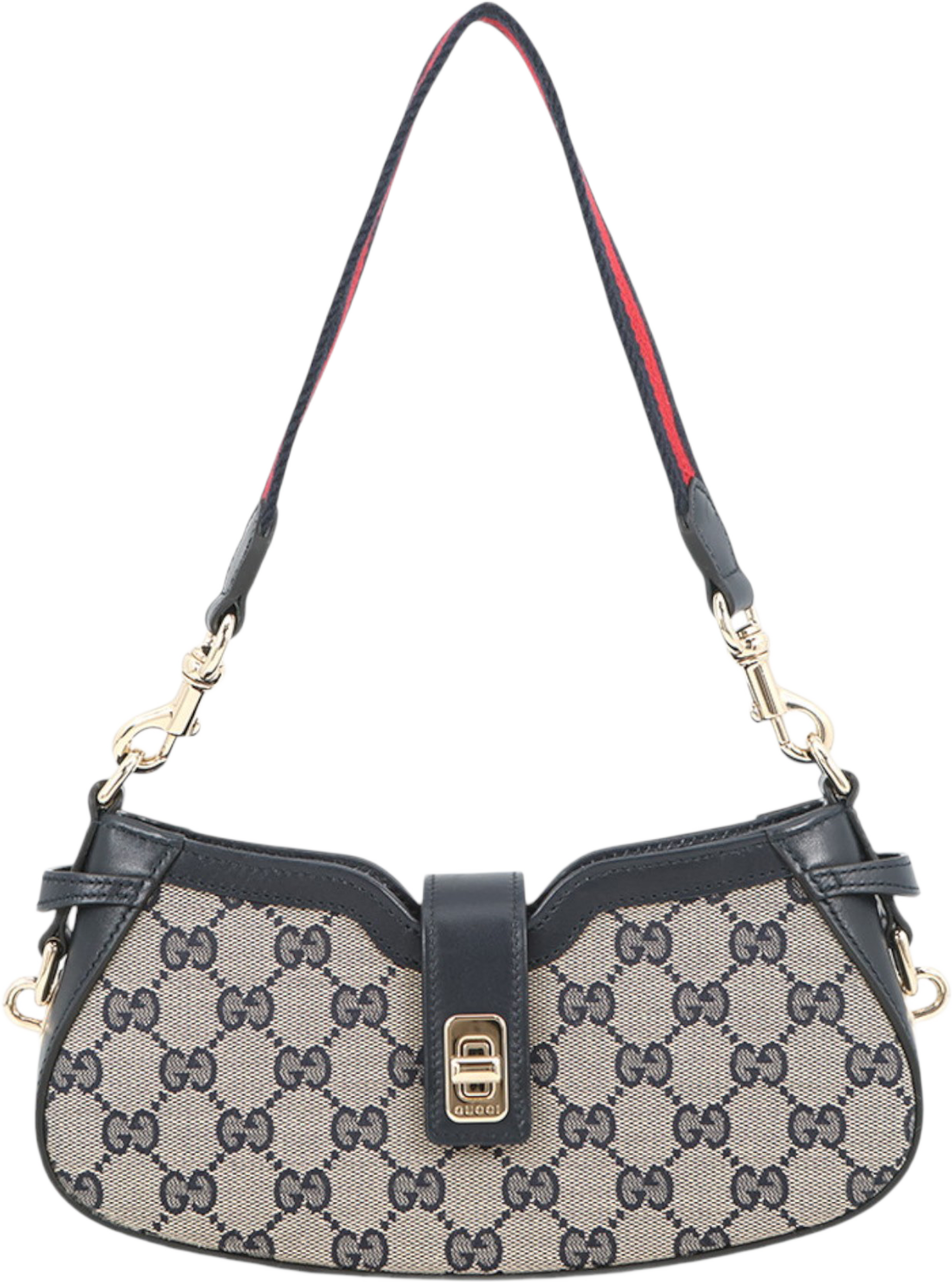 Gucci Mini Gg Canvas Web Moon Side Shoulder Bag, från Luxclusif, i färgen gray. Klicka för att öppna bilden i stort format