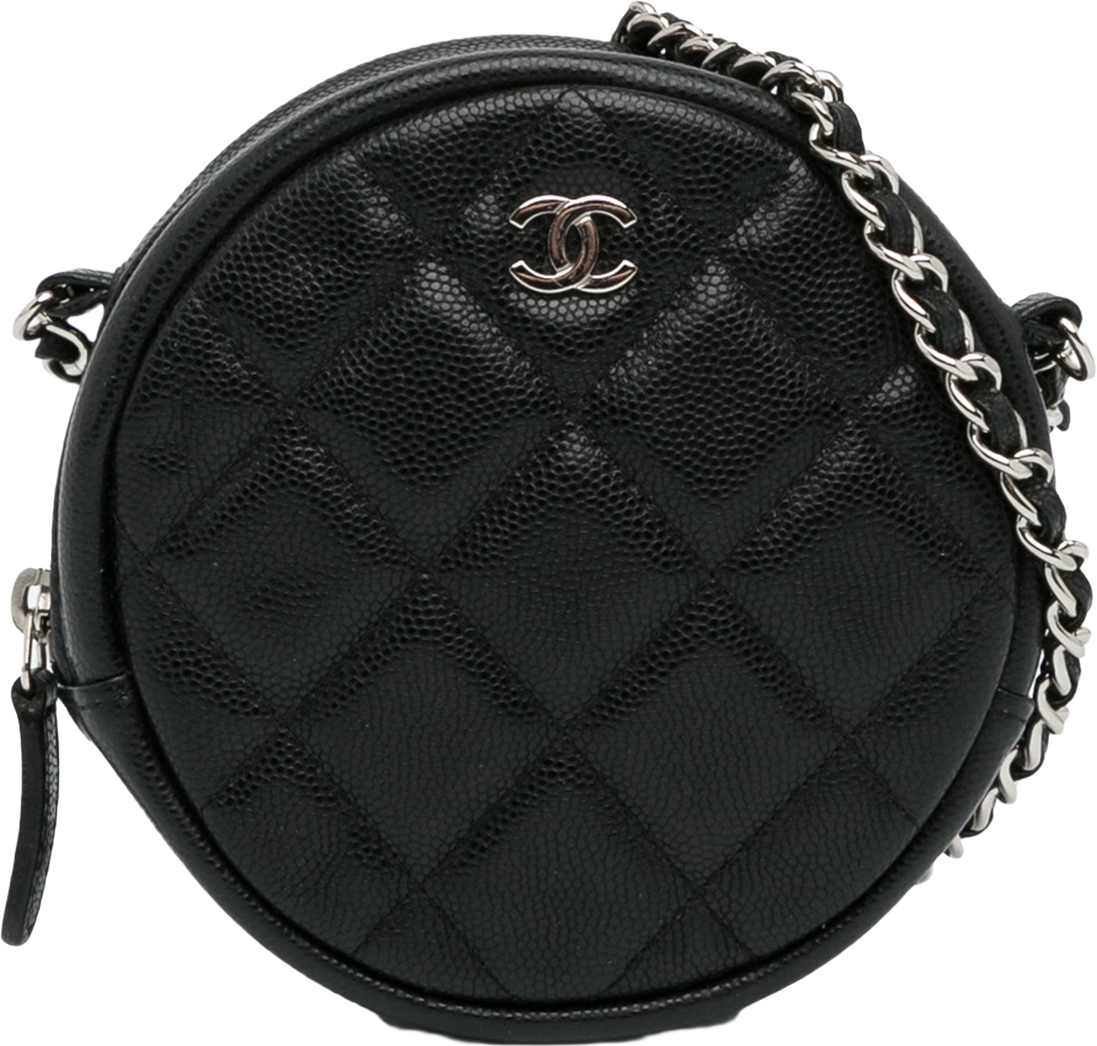 Chanel Cc Quilted Caviar Round Clutch With Chain, från Luxclusif, i färgen black. Klicka för att öppna bilden i stort format