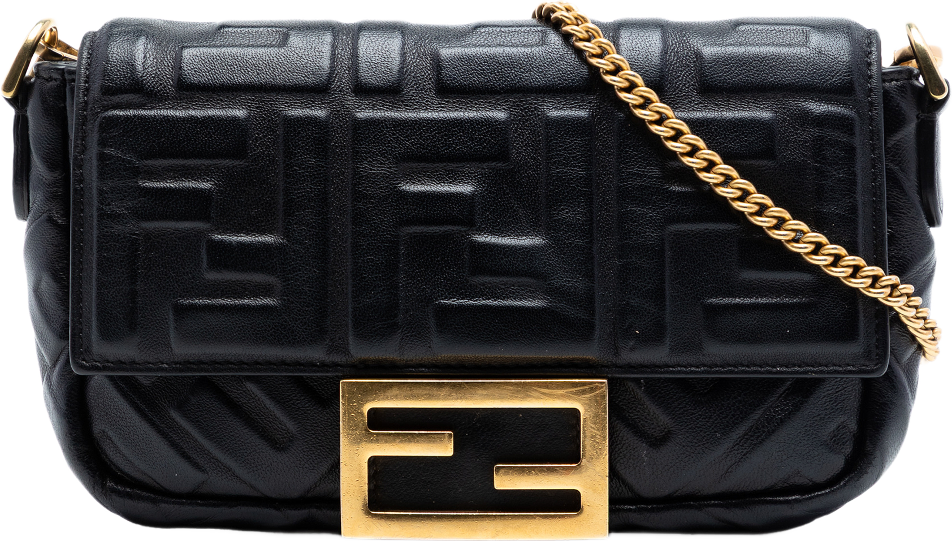 Fendi Mini Zucca Embossed Leather Baguette Satchel, från Luxclusif, i färgen svart. Klicka för att öppna bilden i stort format