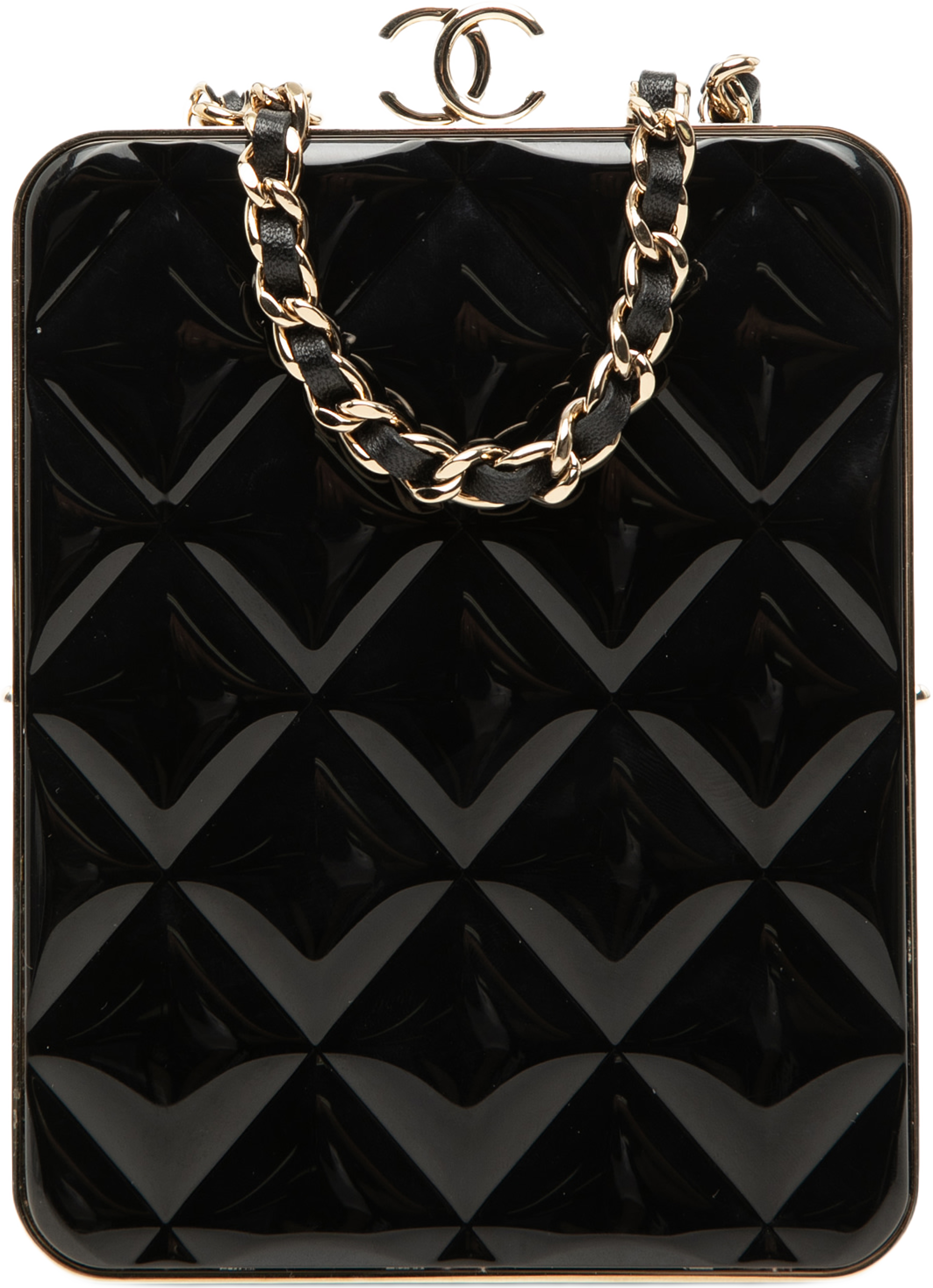 Chanel Cc Quilted Acrylic And Lambskin Evening Clutch With Chain, från Luxclusif, i färgen svart. Klicka för att öppna bilden i stort format