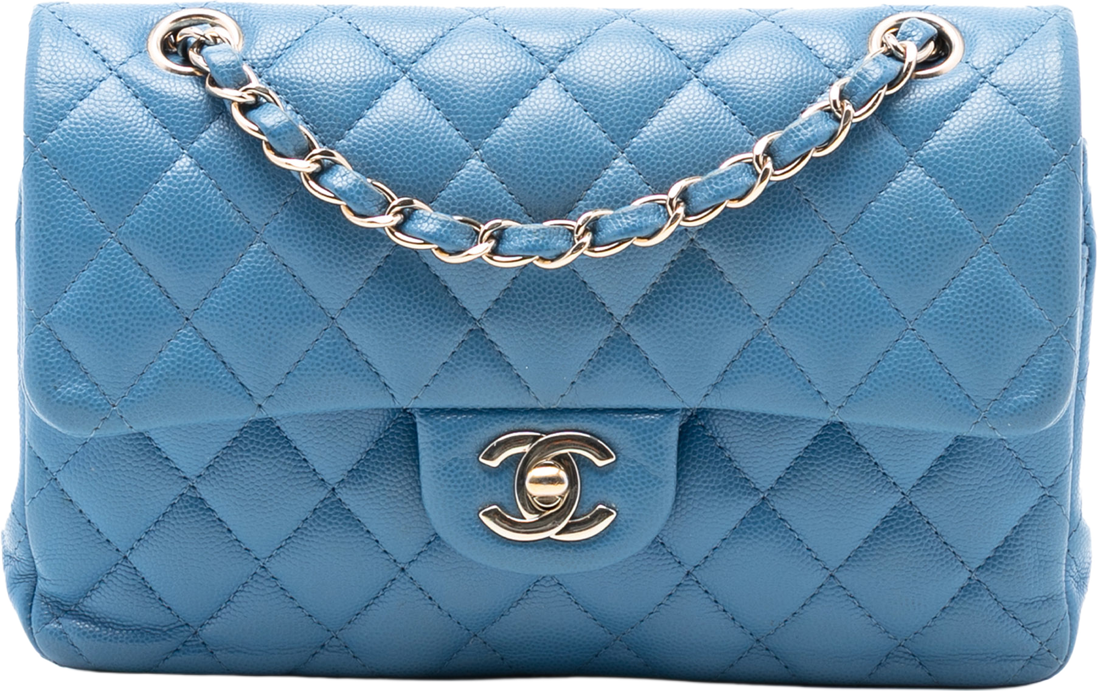 Chanel Small Classic Caviar Double Flap, från Luxclusif, i färgen blue. Klicka för att öppna bilden i stort format