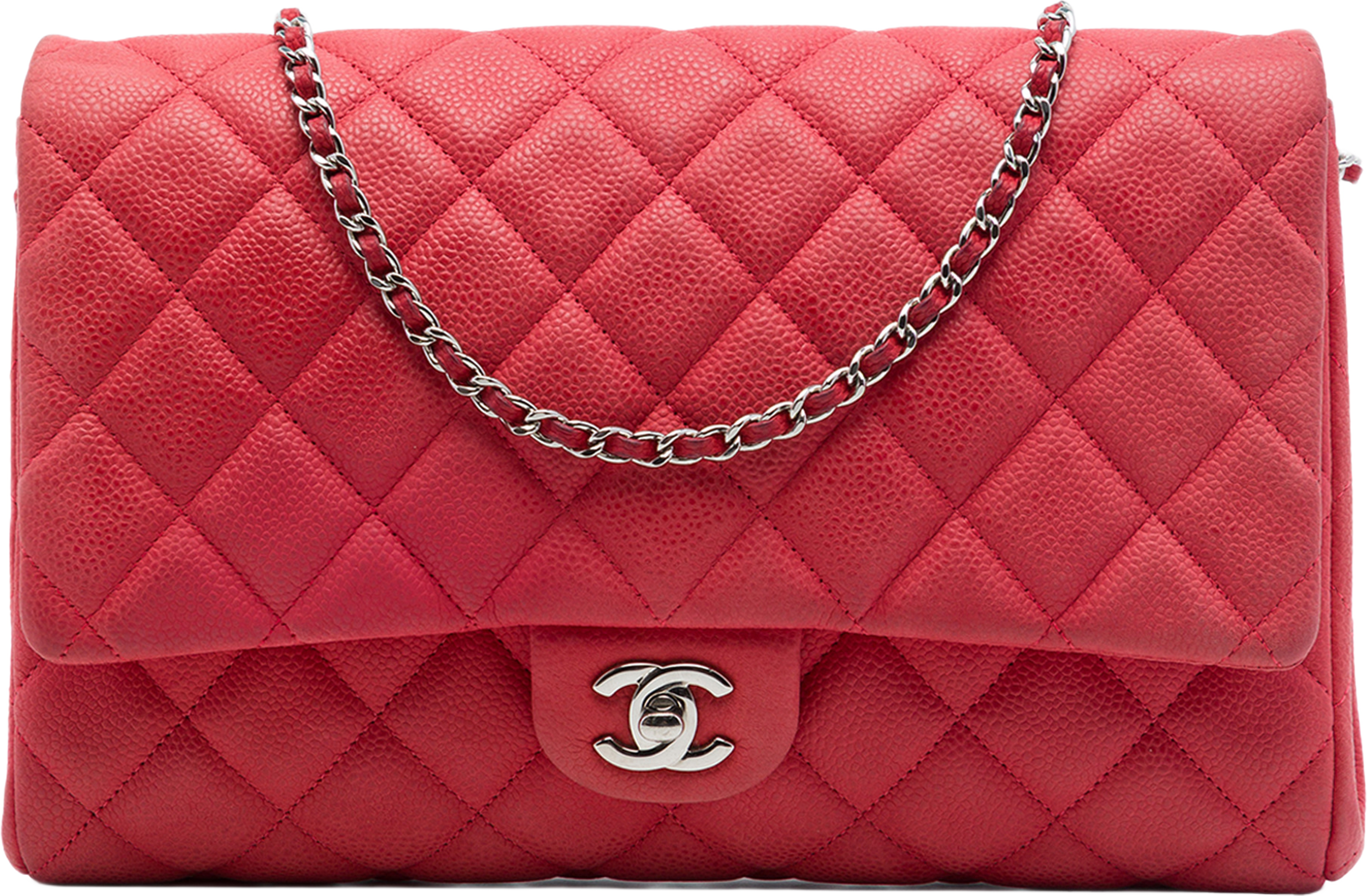 Chanel Cc Quilted Caviar Flap Clutch With Chain, från Luxclusif, i färgen röd. Klicka för att öppna bilden i stort format