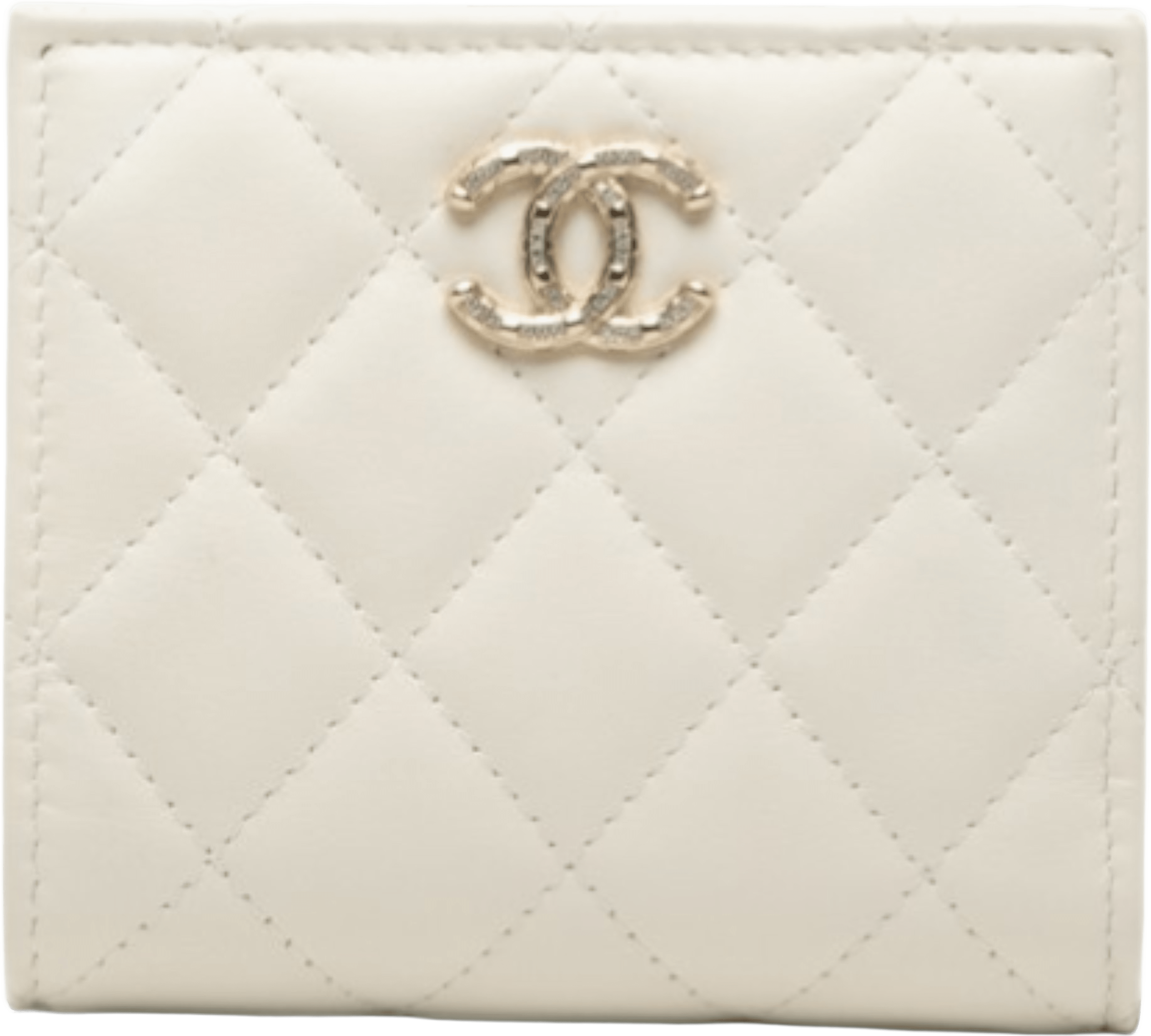 Chanel Cc Quilted Lambskin Compact Bifold Wallet, från Luxclusif, i färgen white. Klicka för att öppna bilden i stort format