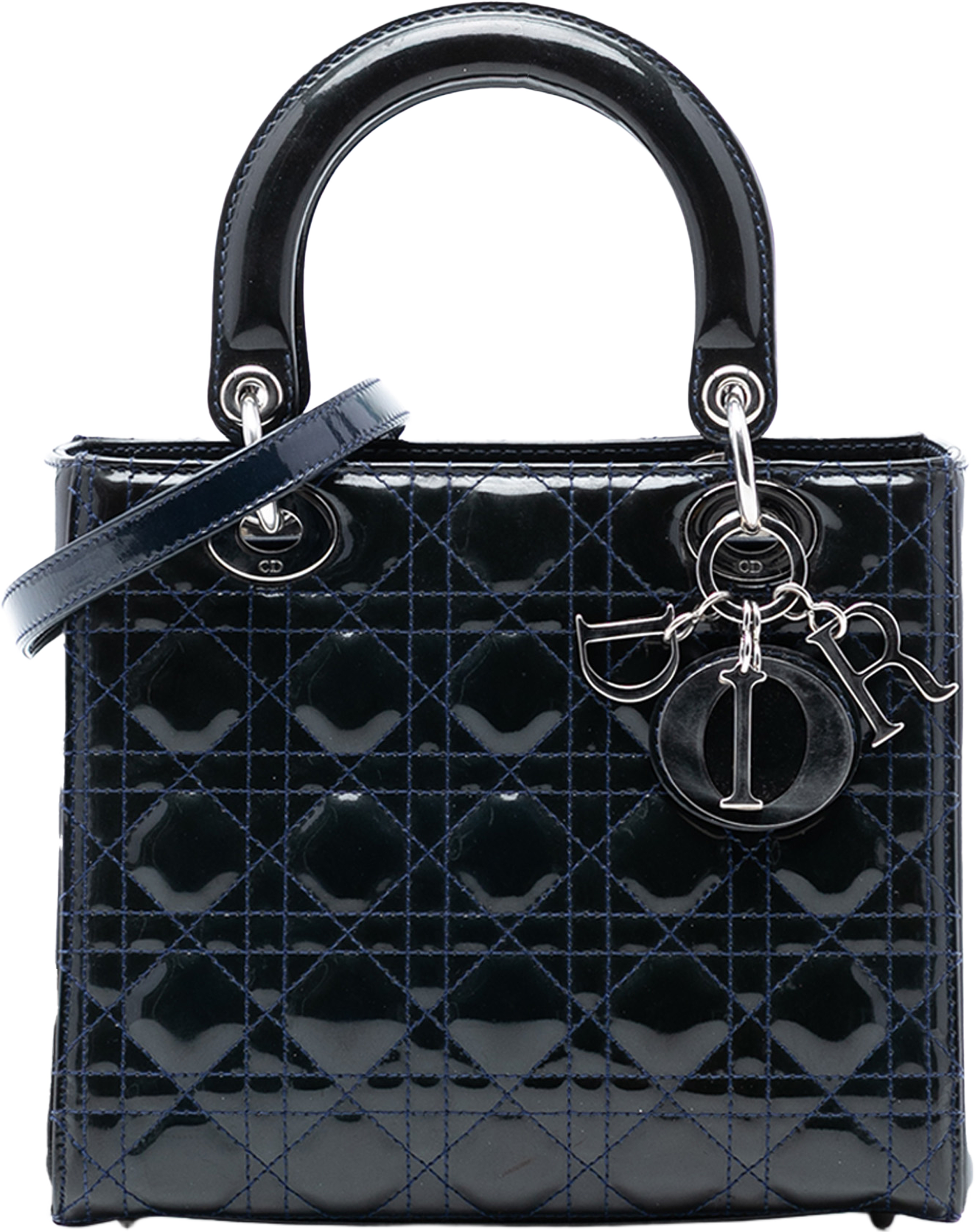 Dior Medium Patent Cannage Lady Dior, från Luxclusif, i färgen navy. Klicka för att öppna bilden i stort format