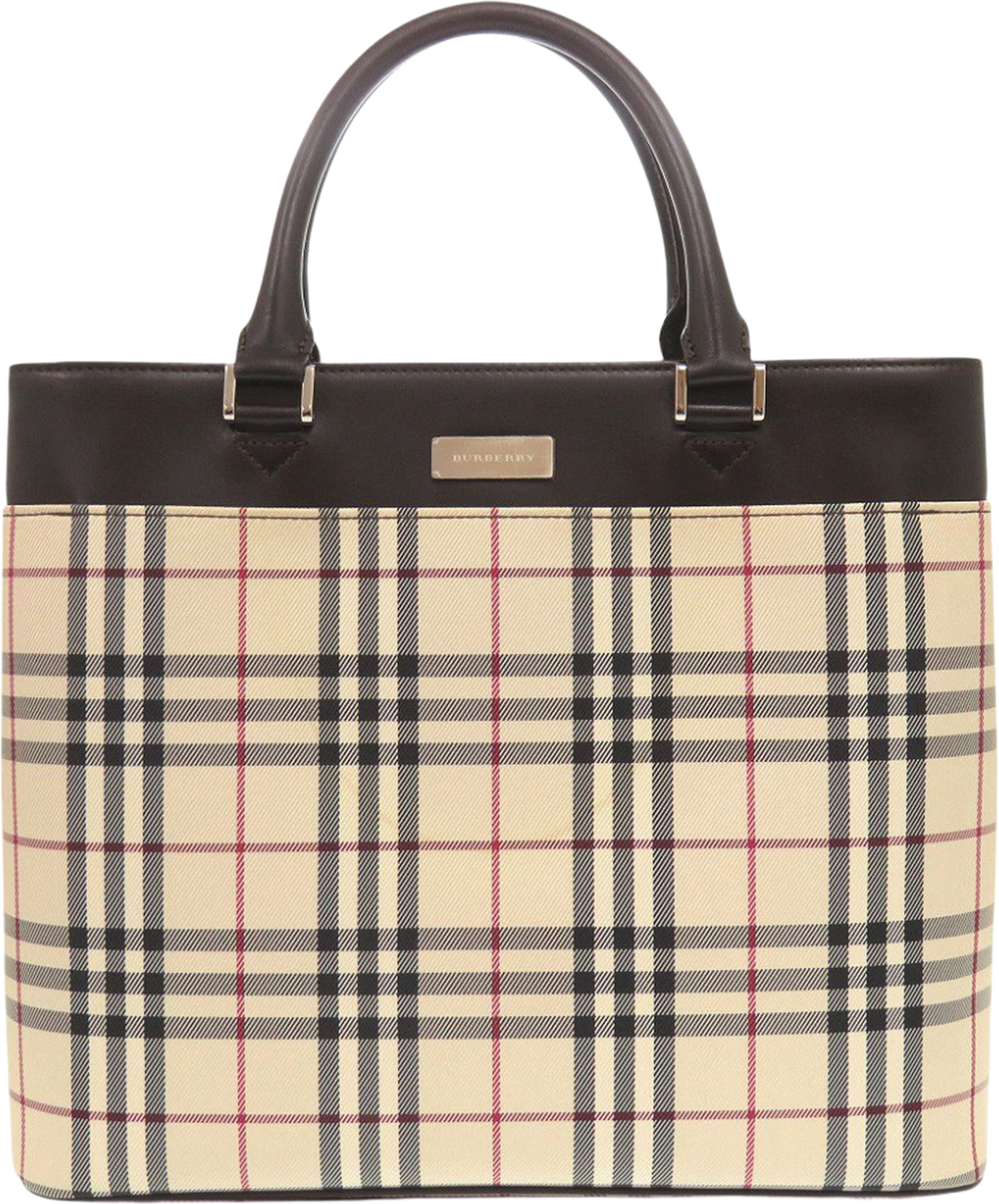 Burberry House Check Canvas Handbag, från Luxclusif, i färgen beige. Klicka för att öppna bilden i stort format