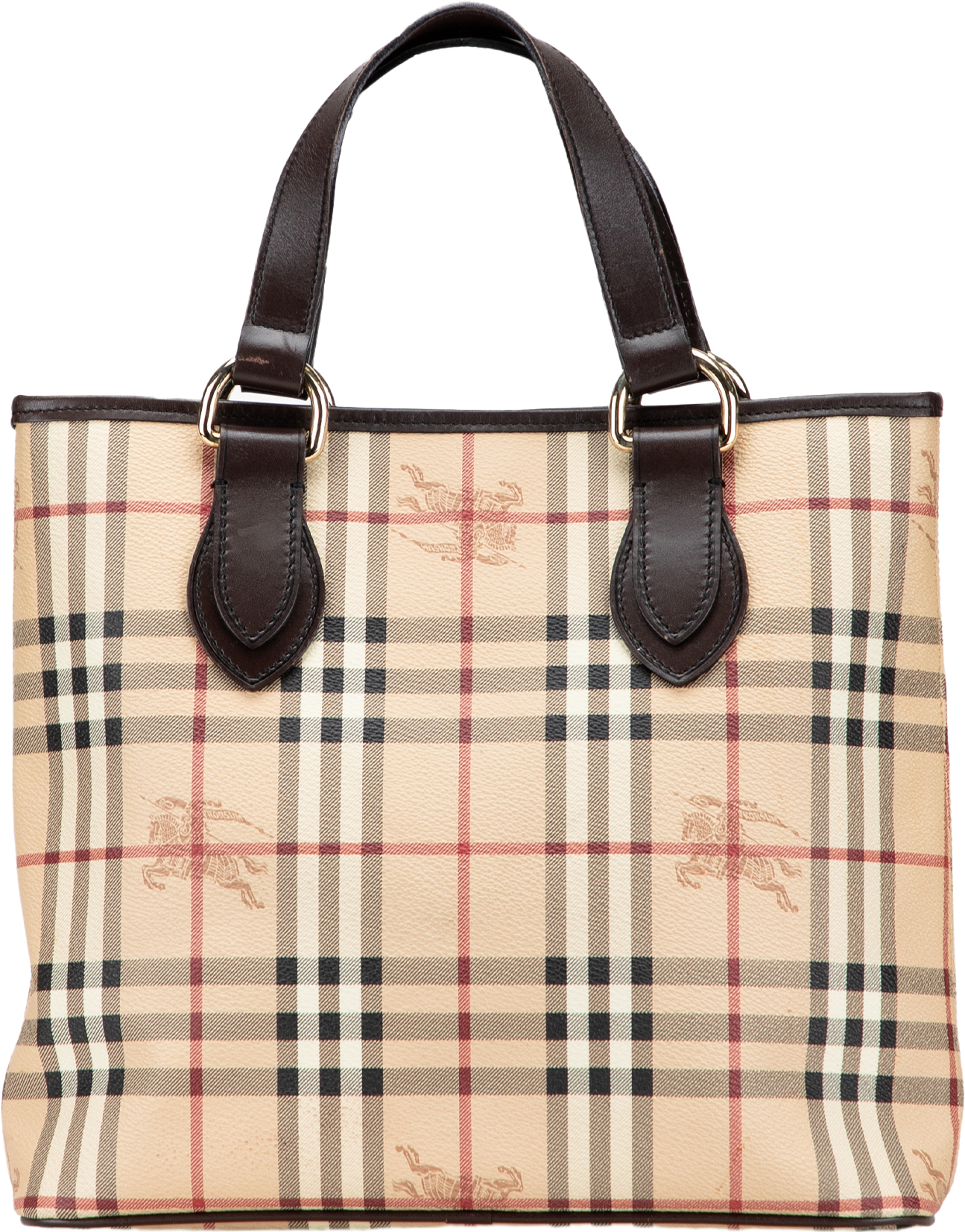 Burberry Haymarket Check Coated Canvas Tote, från Luxclusif, i färgen beige. Klicka för att öppna bilden i stort format