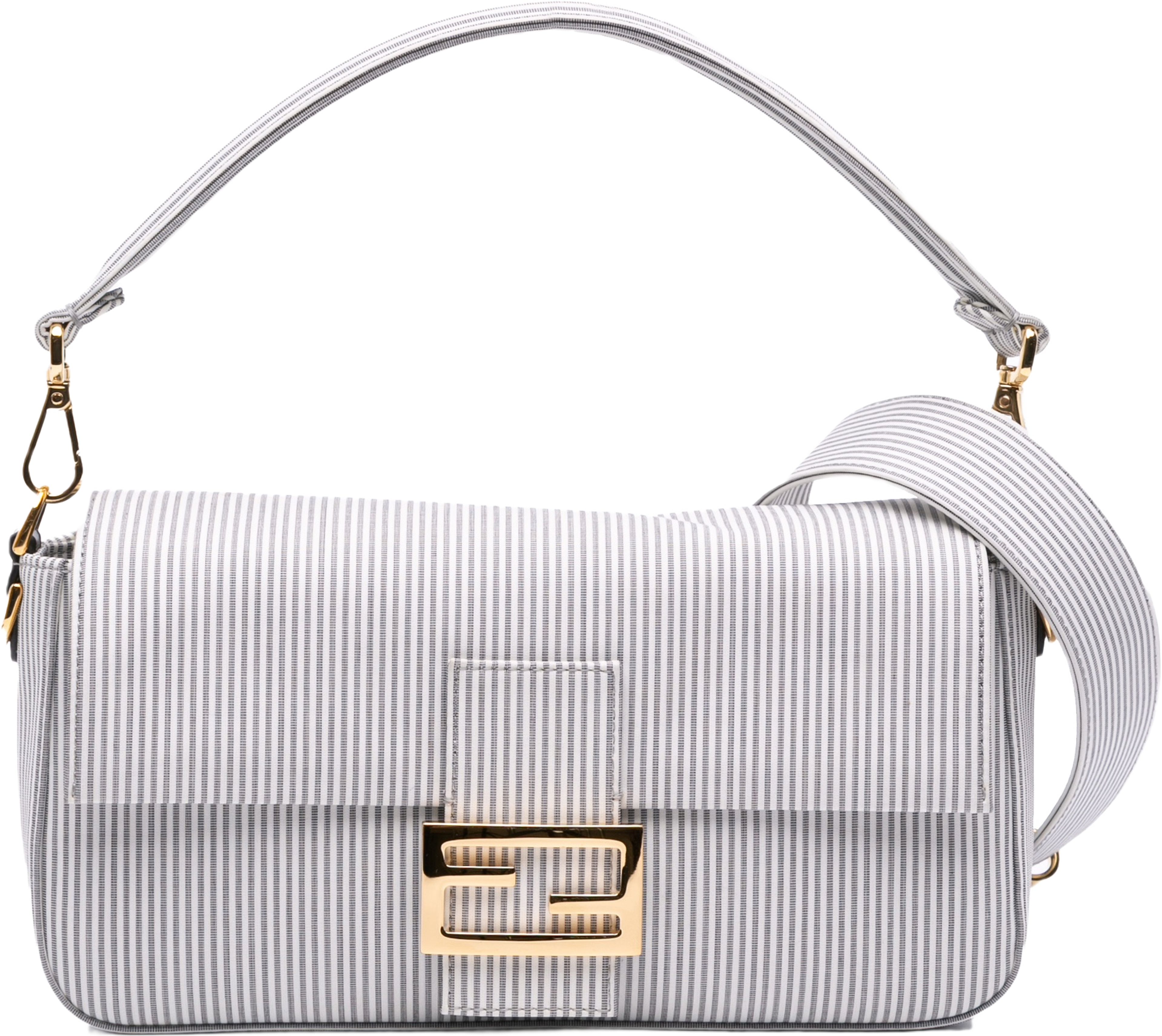 Fendi Medium Striped Canvas Baguette Satchel, från Luxclusif, i färgen white. Klicka för att öppna bilden i stort format
