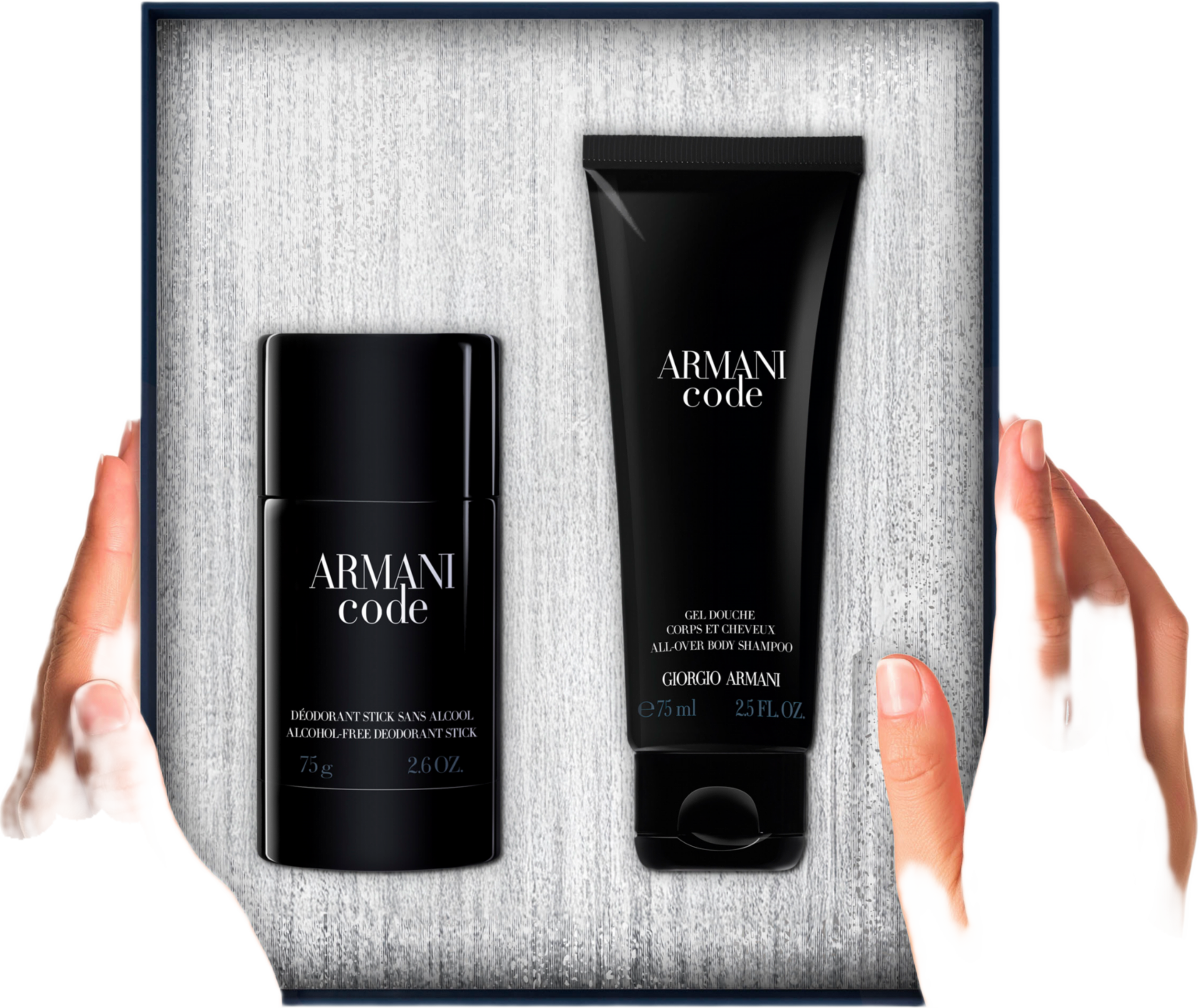 Code Eau de Toilette Holiday 2025 Gift Set Shower Gel 75ml + Deodorant stick 75ml, från Armani. Klicka för att öppna bilden i stort format