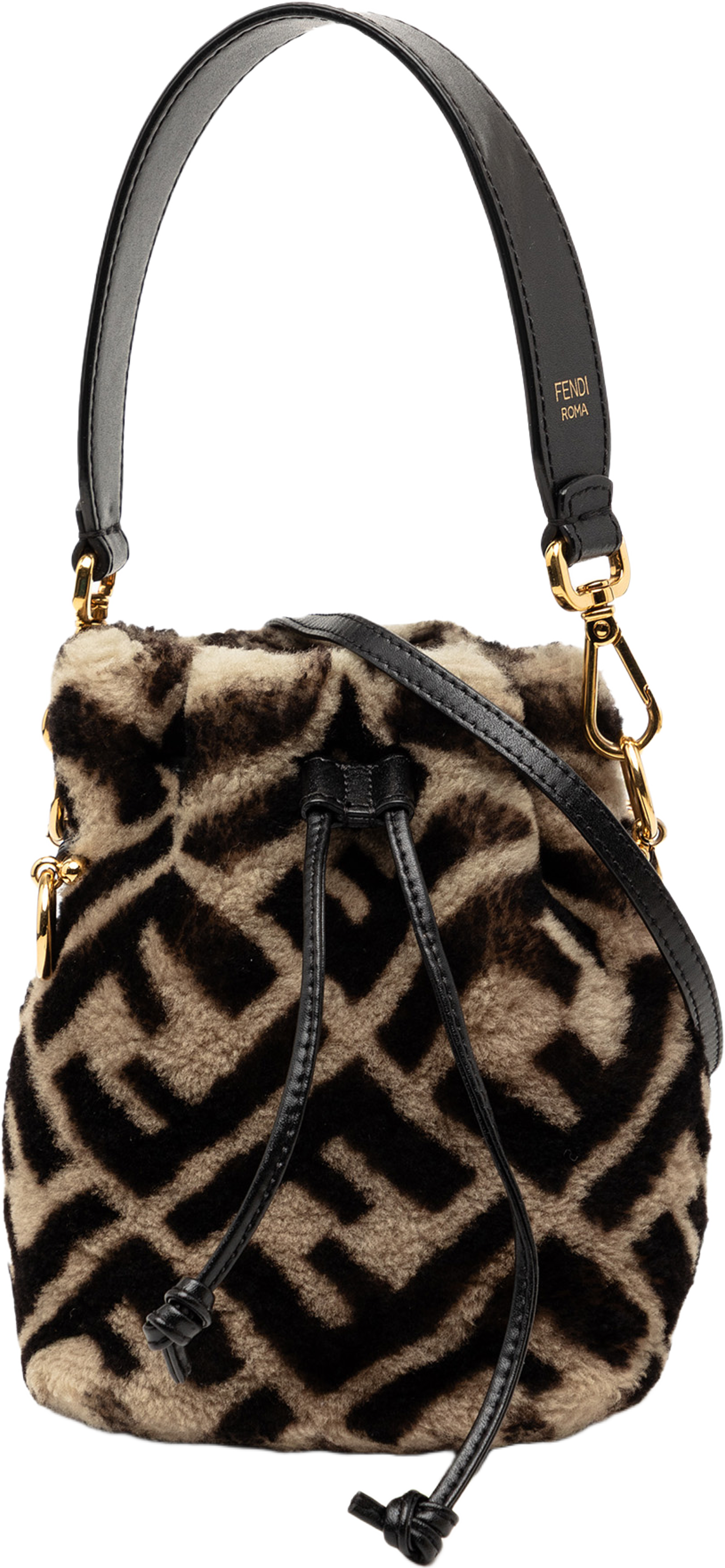 Fendi Mini Zucca Shearling Mon Tresor Bucket Bag, från Luxclusif, i färgen beige. Klicka för att öppna bilden i stort format