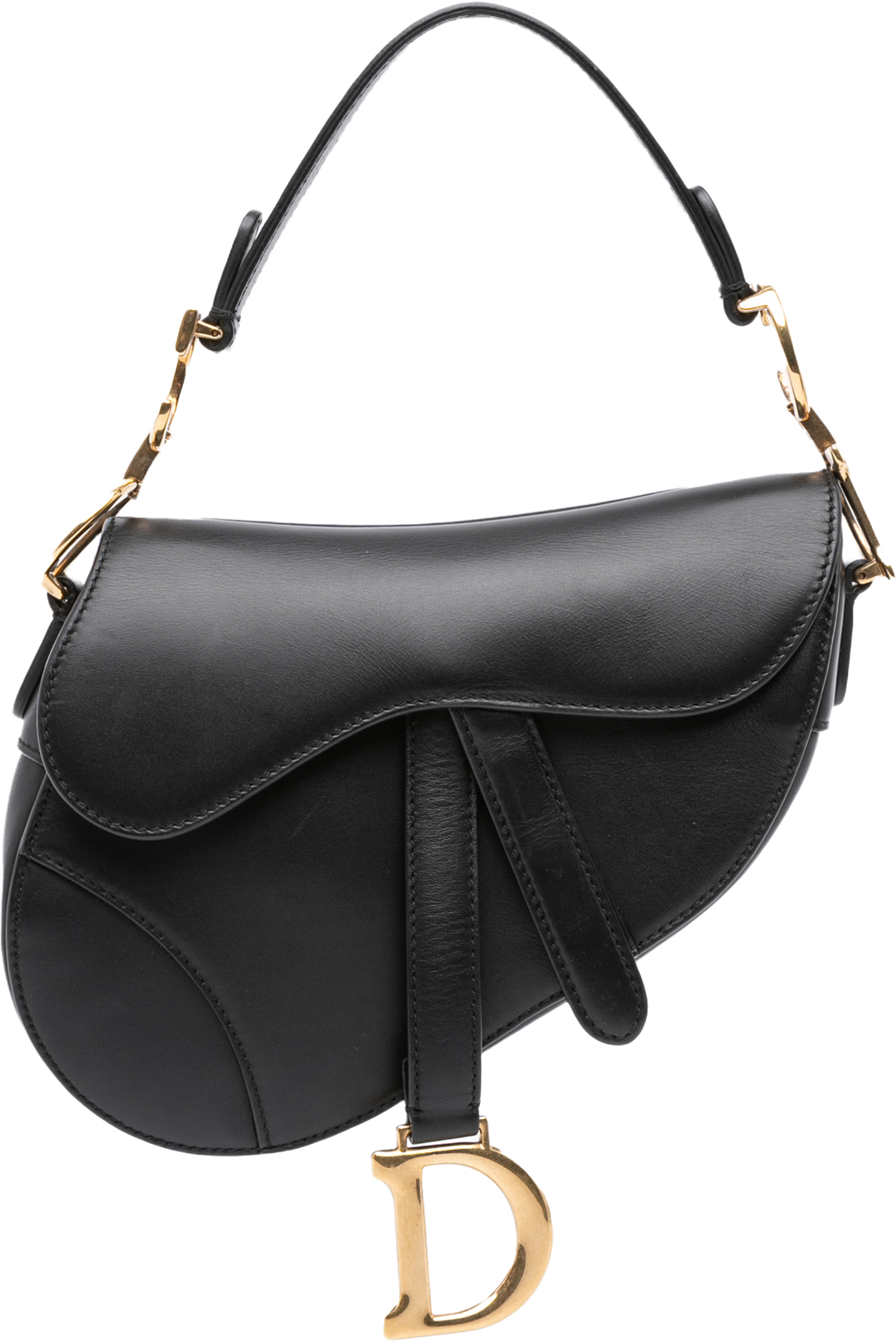 Dior Mini Smooth Calfskin Saddle Bag, från Luxclusif, i färgen black. Klicka för att öppna bilden i stort format