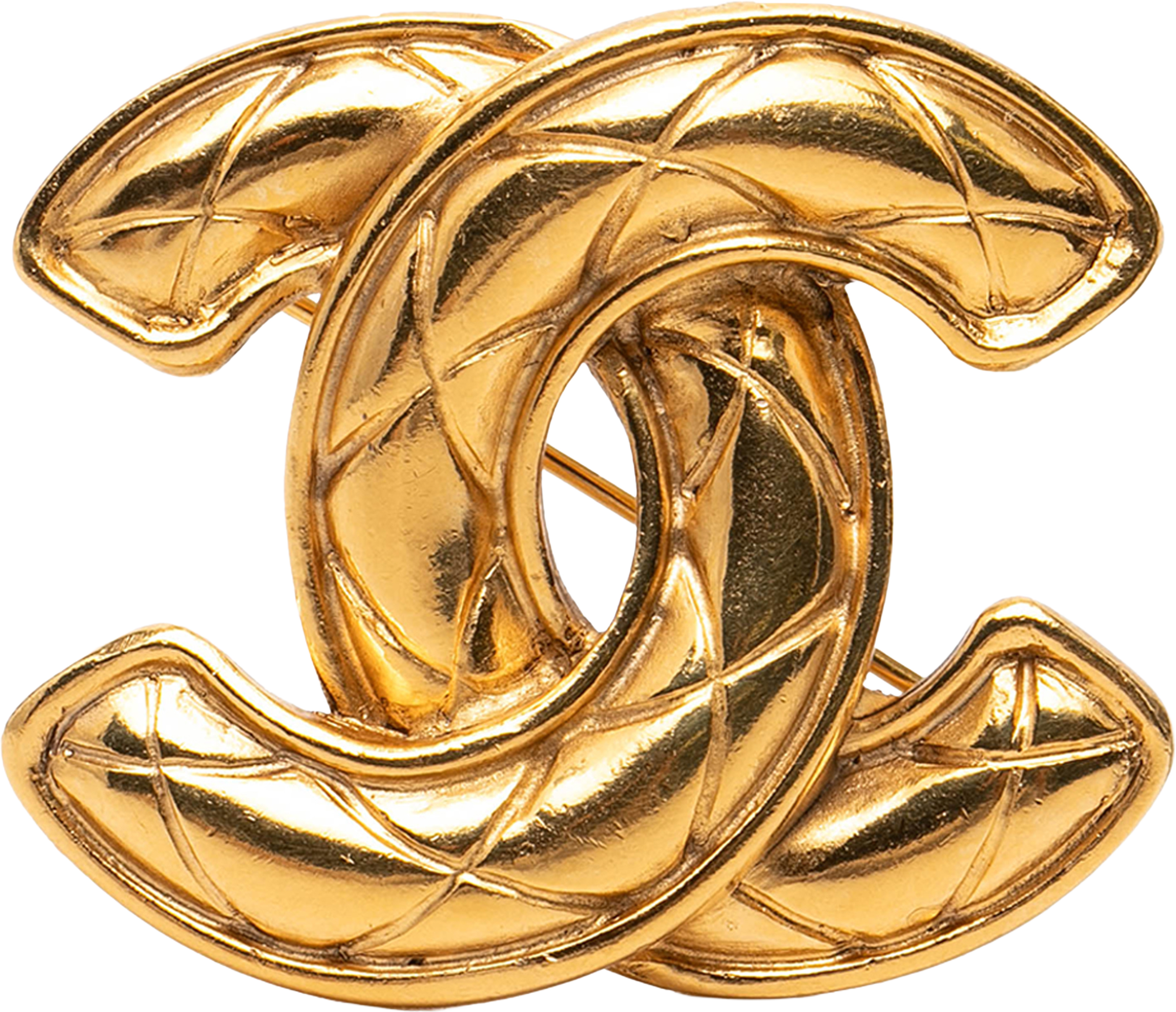 Chanel Gold Plated Cc Quilted Brooch, från Luxclusif, i färgen gold. Klicka för att öppna bilden i stort format