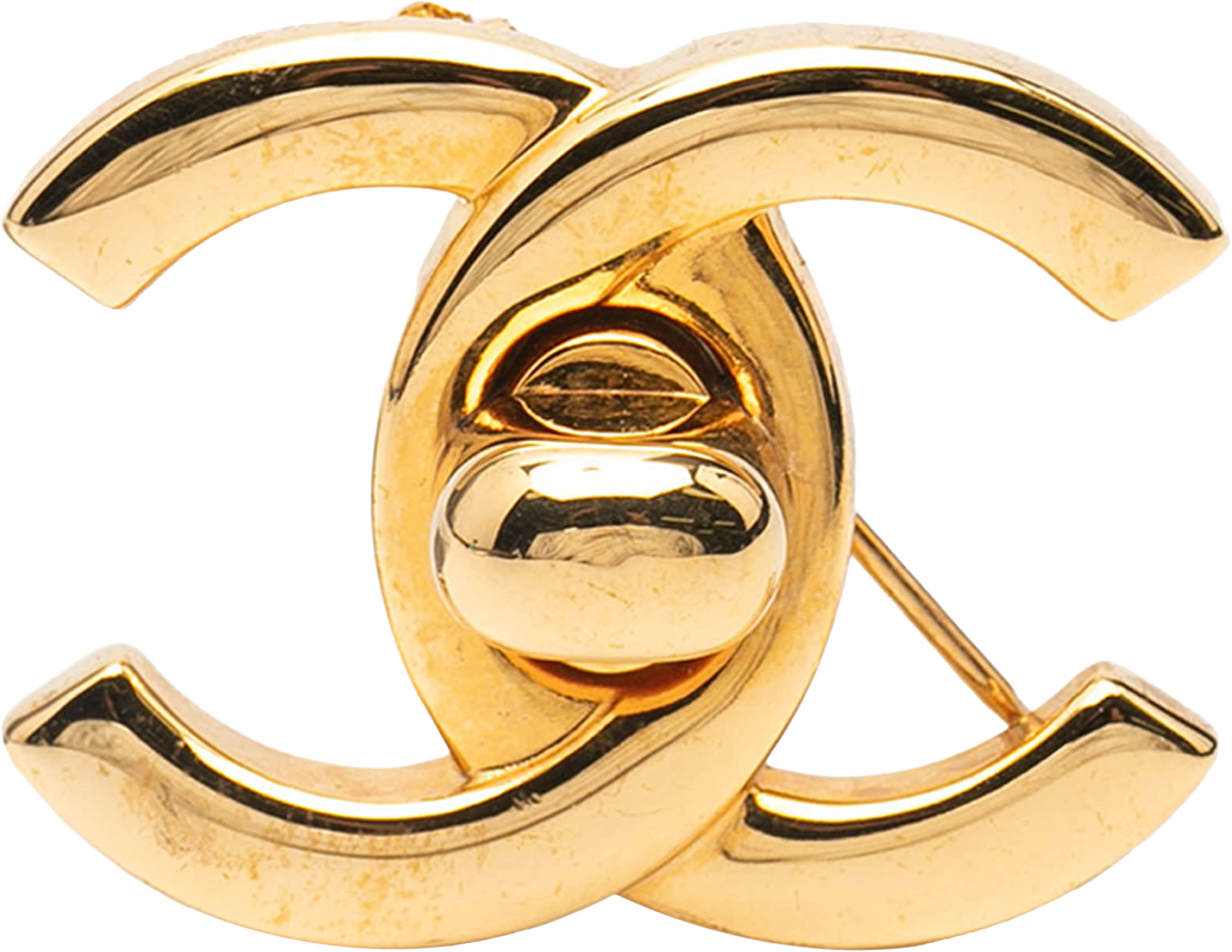 Chanel Gold Plated Cc Turnlock Brooch, från Luxclusif, i färgen gold. Klicka för att öppna bilden i stort format