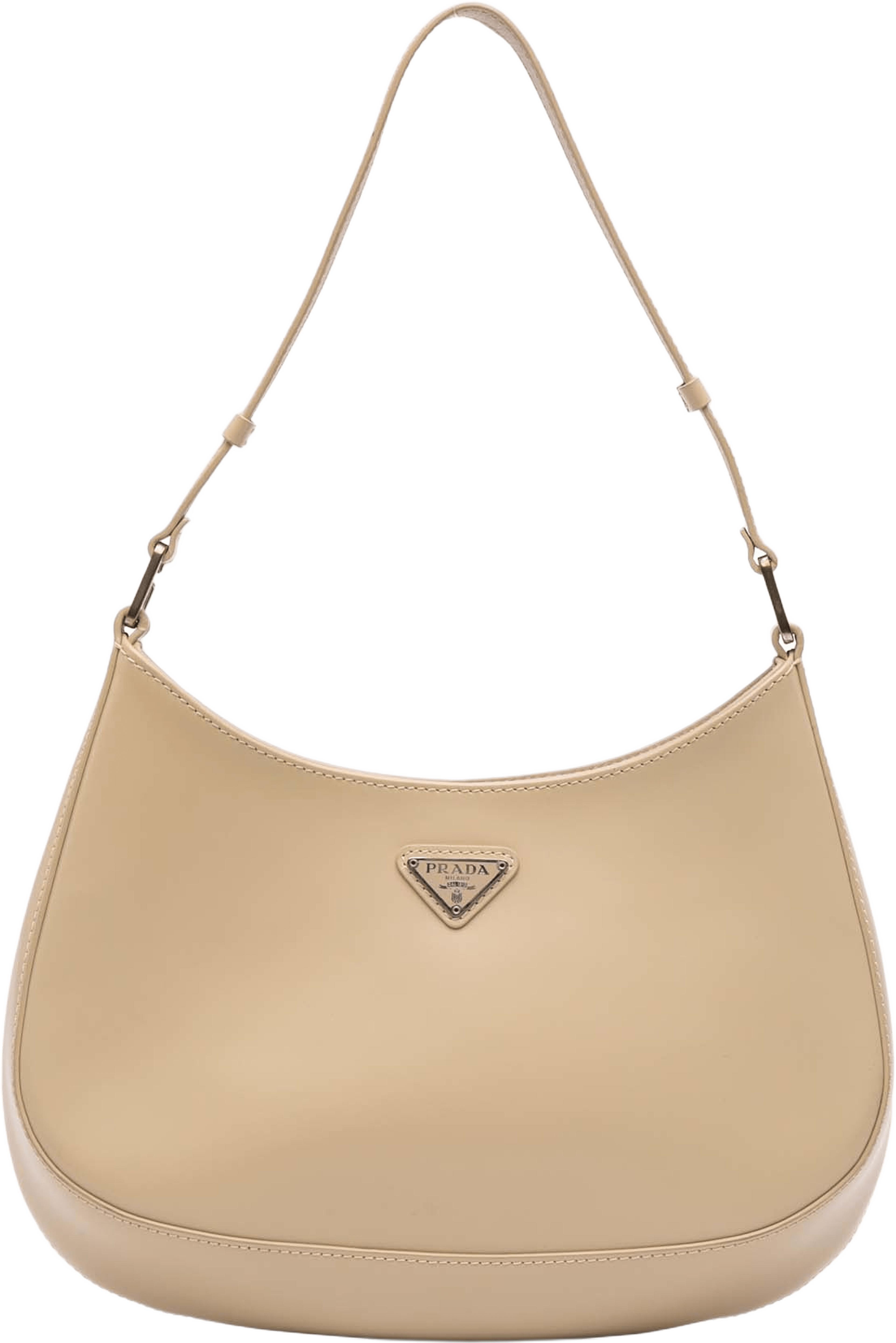 Prada Brushed Leather Cleo Shoulder Bag, från Luxclusif, i färgen beige. Klicka för att öppna bilden i stort format