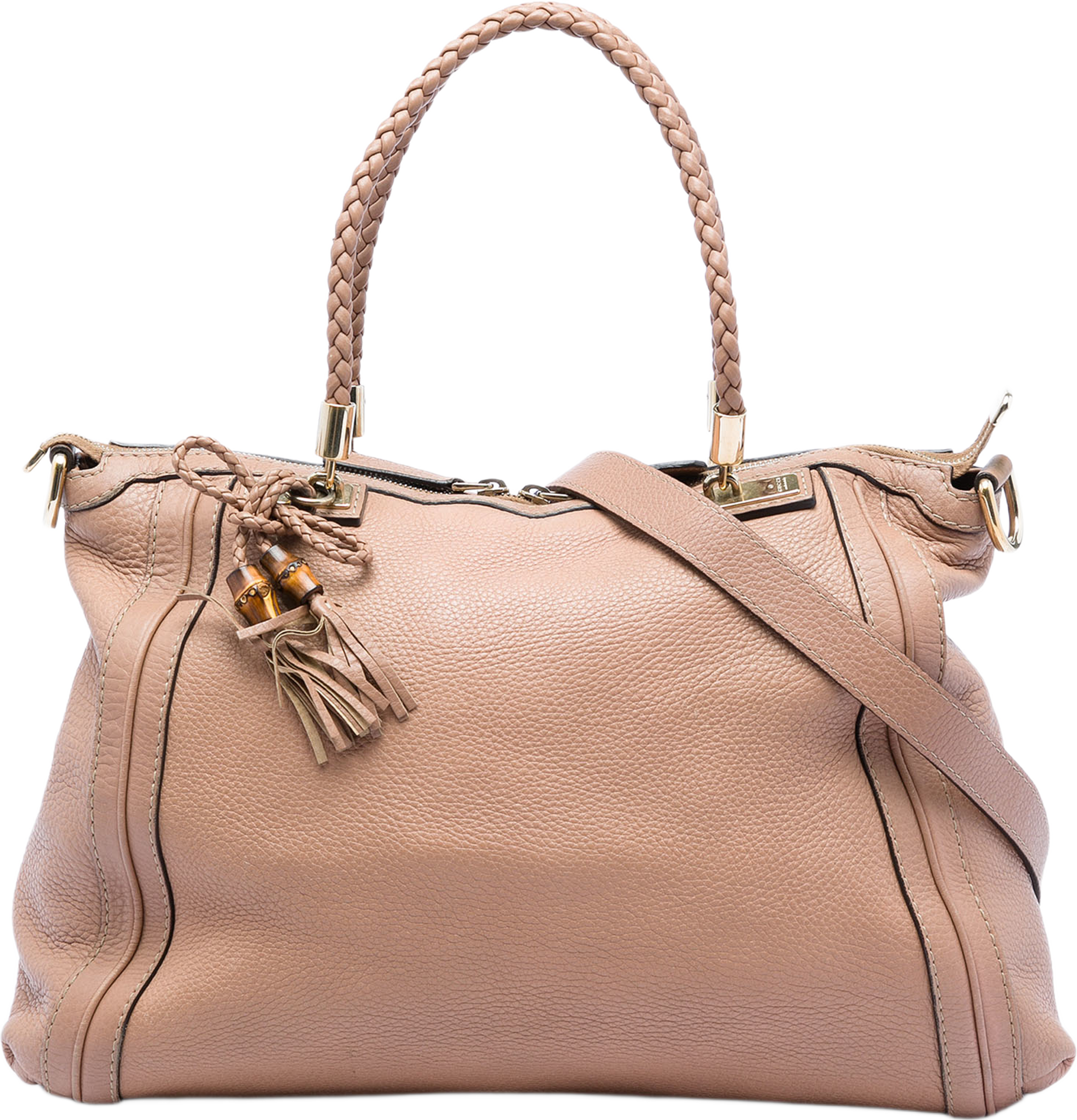 Gucci Calfskin Bella Convertible Tote, från Luxclusif, i färgen brun. Klicka för att öppna bilden i stort format