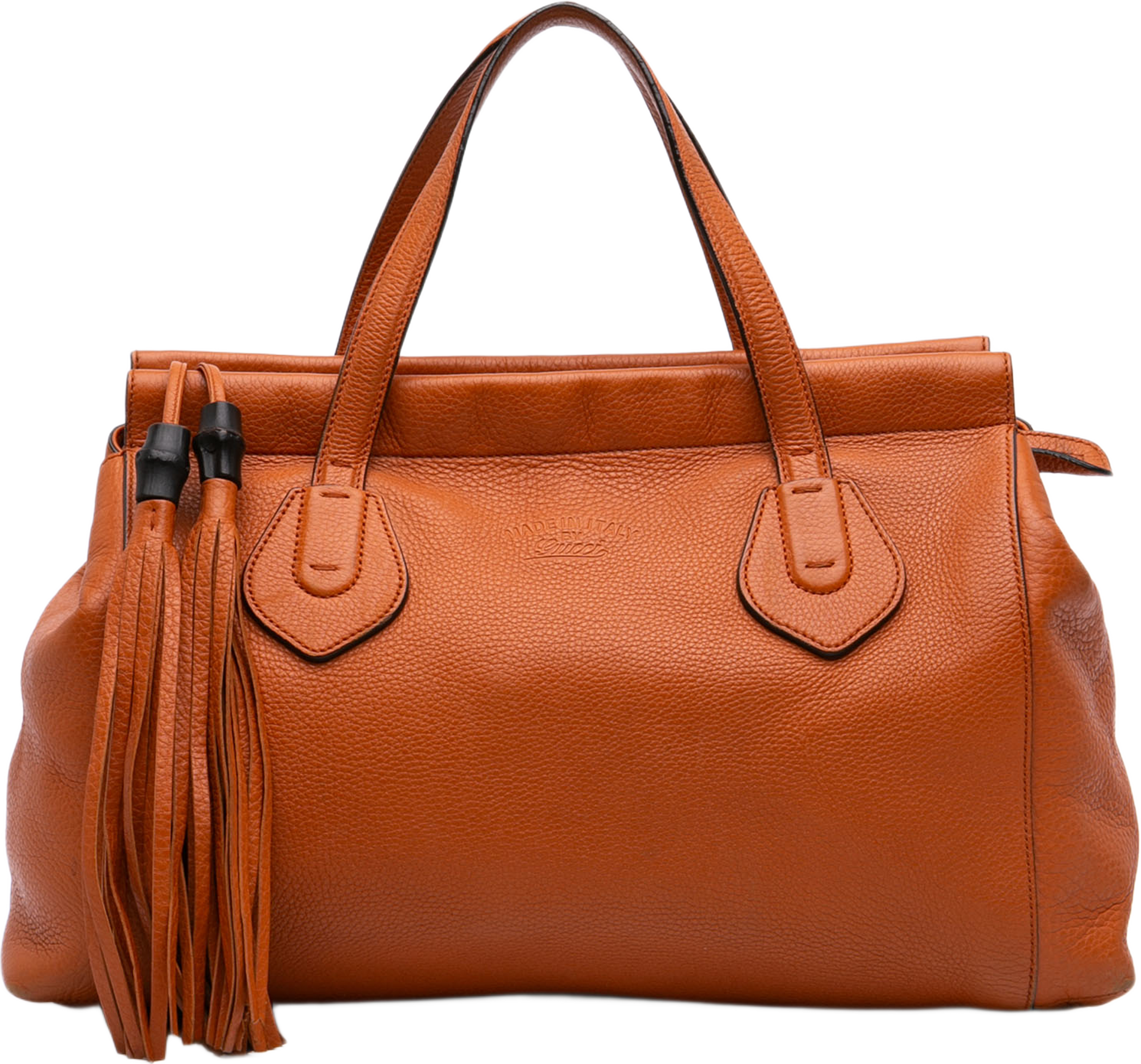 Gucci Leather Lady Tassel Top Handle Bag, från Luxclusif, i färgen orange. Klicka för att öppna bilden i stort format