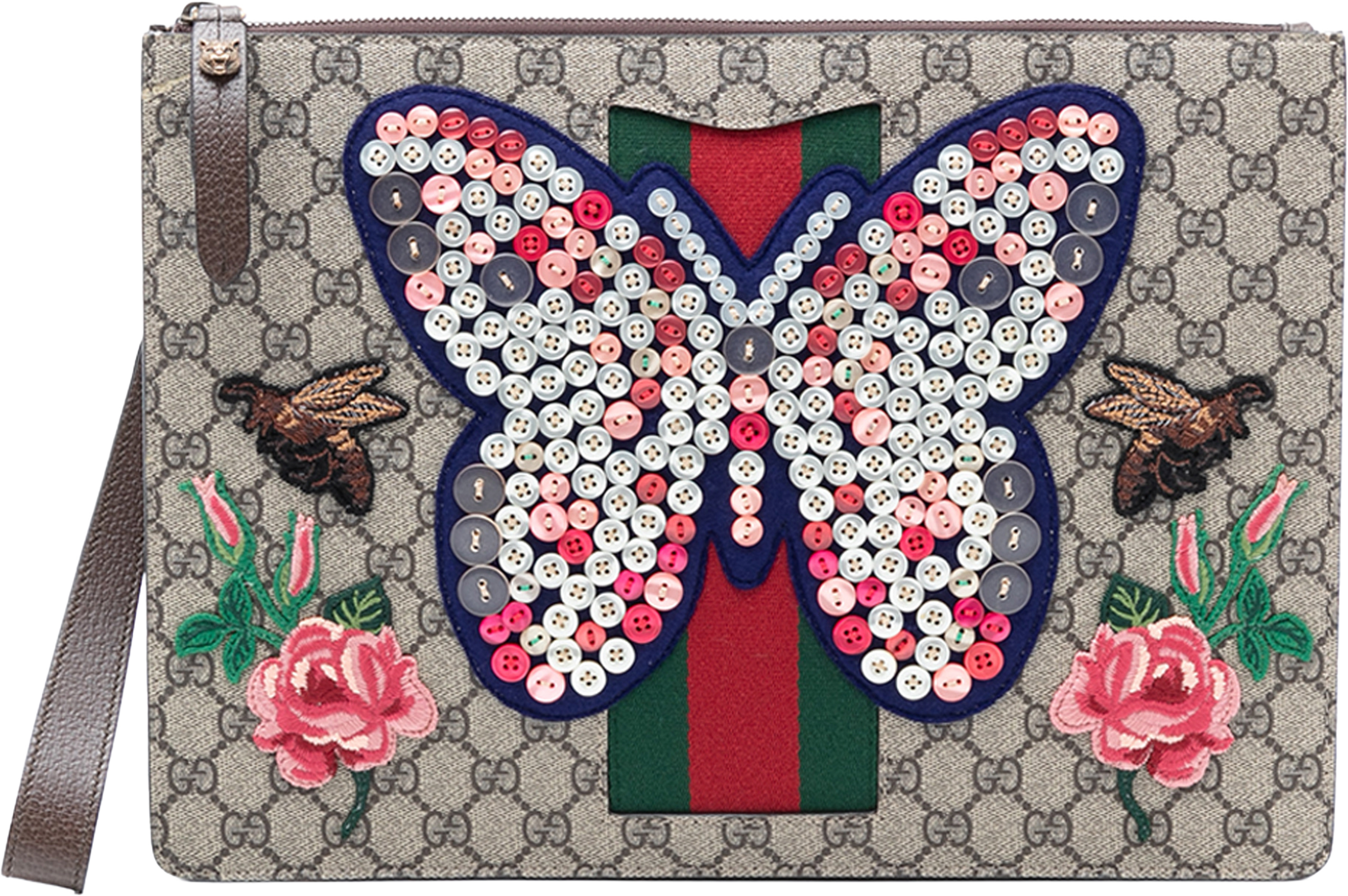 Gucci Gg Supreme Web Butterfly Clutch, från Luxclusif, i färgen beige. Klicka för att öppna bilden i stort format
