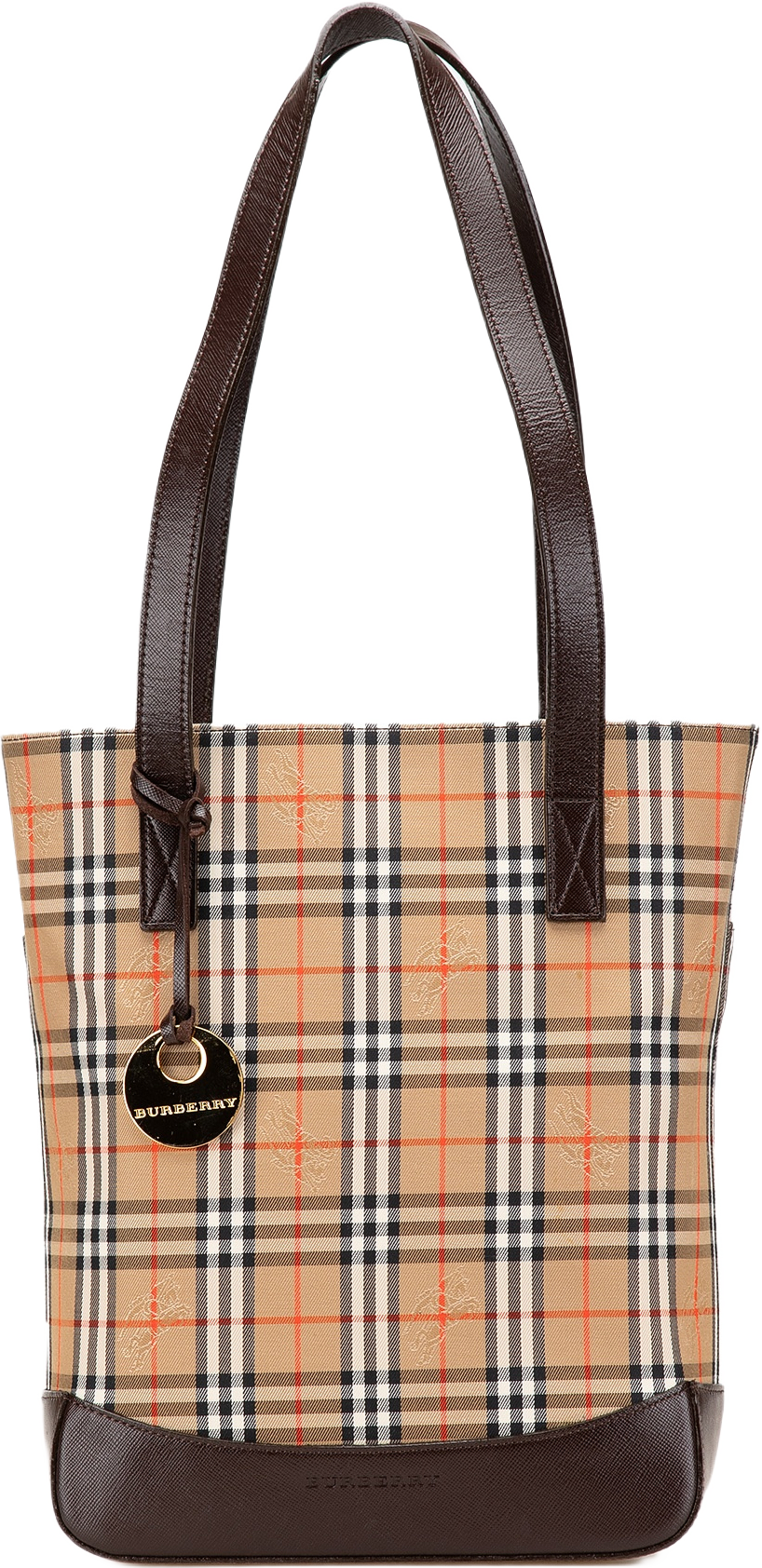 Burberry Haymarket Check Canvas Tote, från Luxclusif, i färgen beige. Klicka för att öppna bilden i stort format