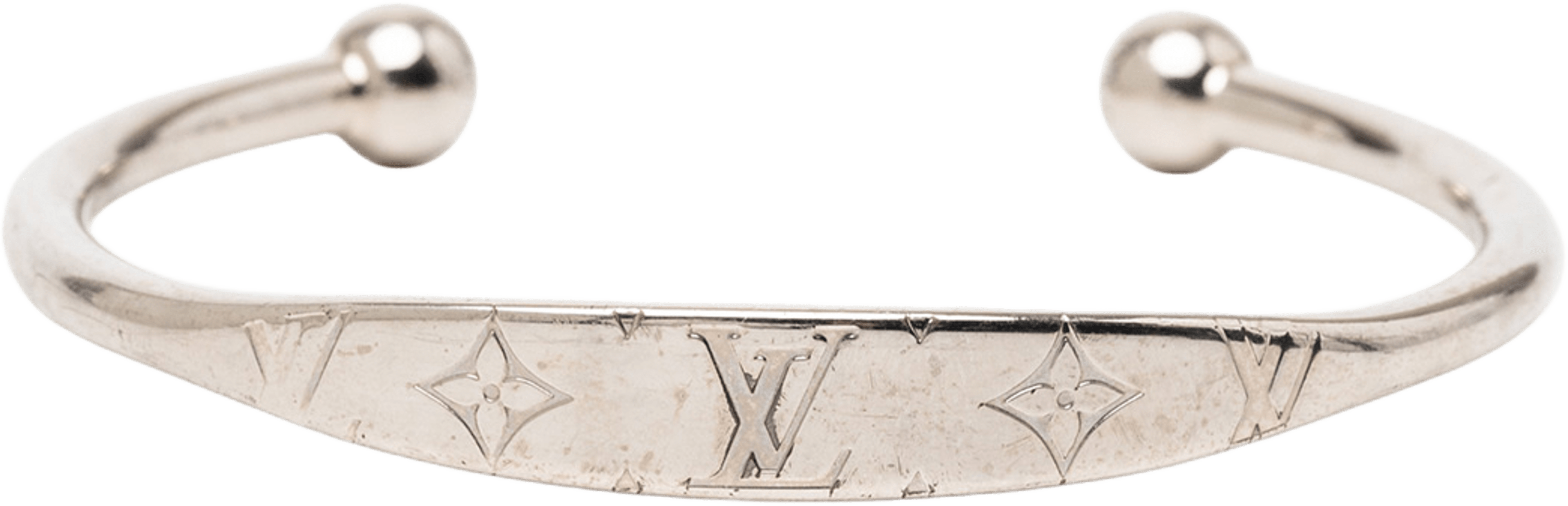 Louis Vuitton Palladium Plated Monogram Jonc Cuff Bracelet, från Luxclusif, i färgen silver. Klicka för att öppna bilden i stort format