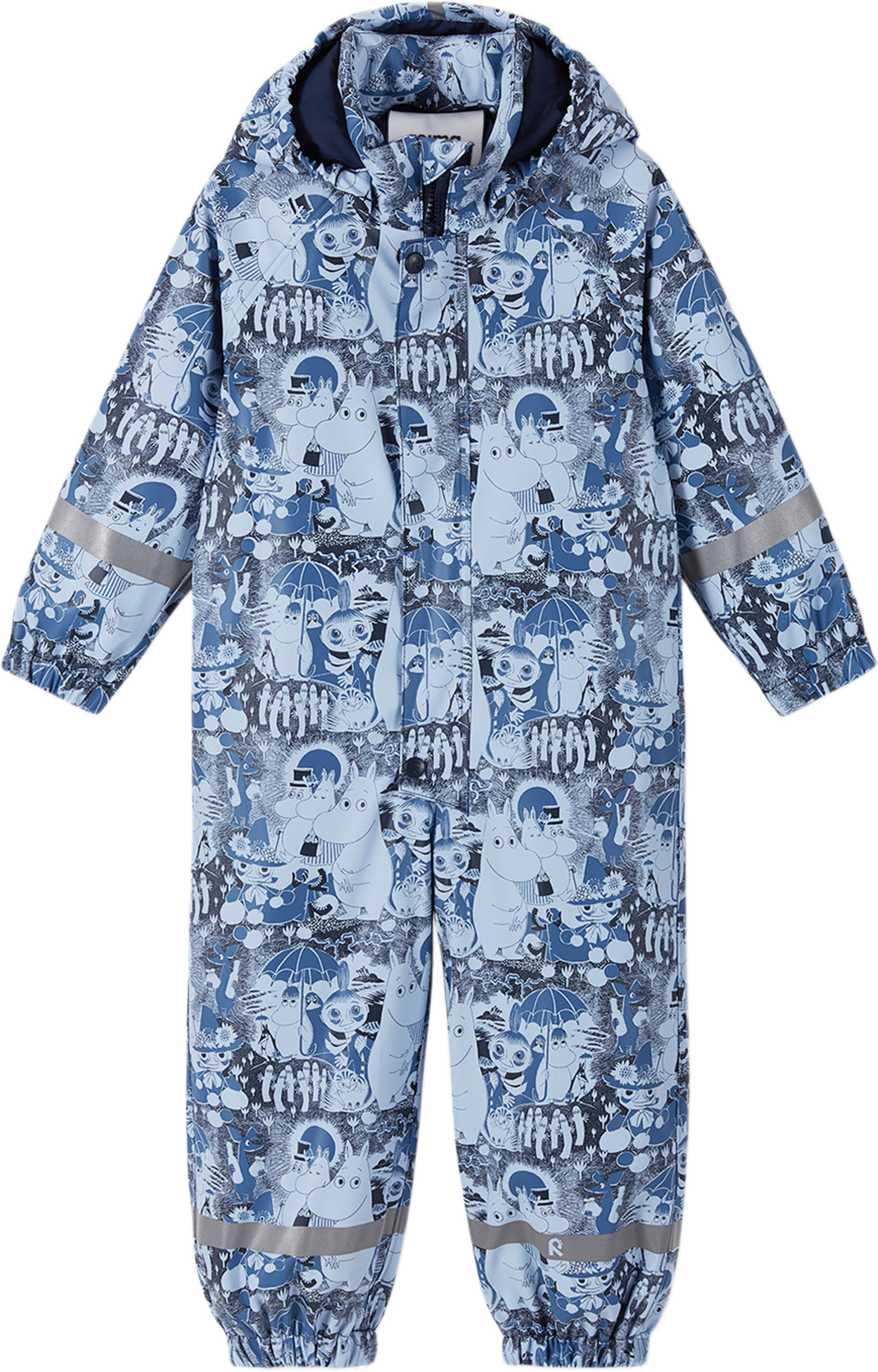 Regnöverall Moomin Rapakko, från Reima, i färgen airy blue. Klicka för att öppna bilden i stort format