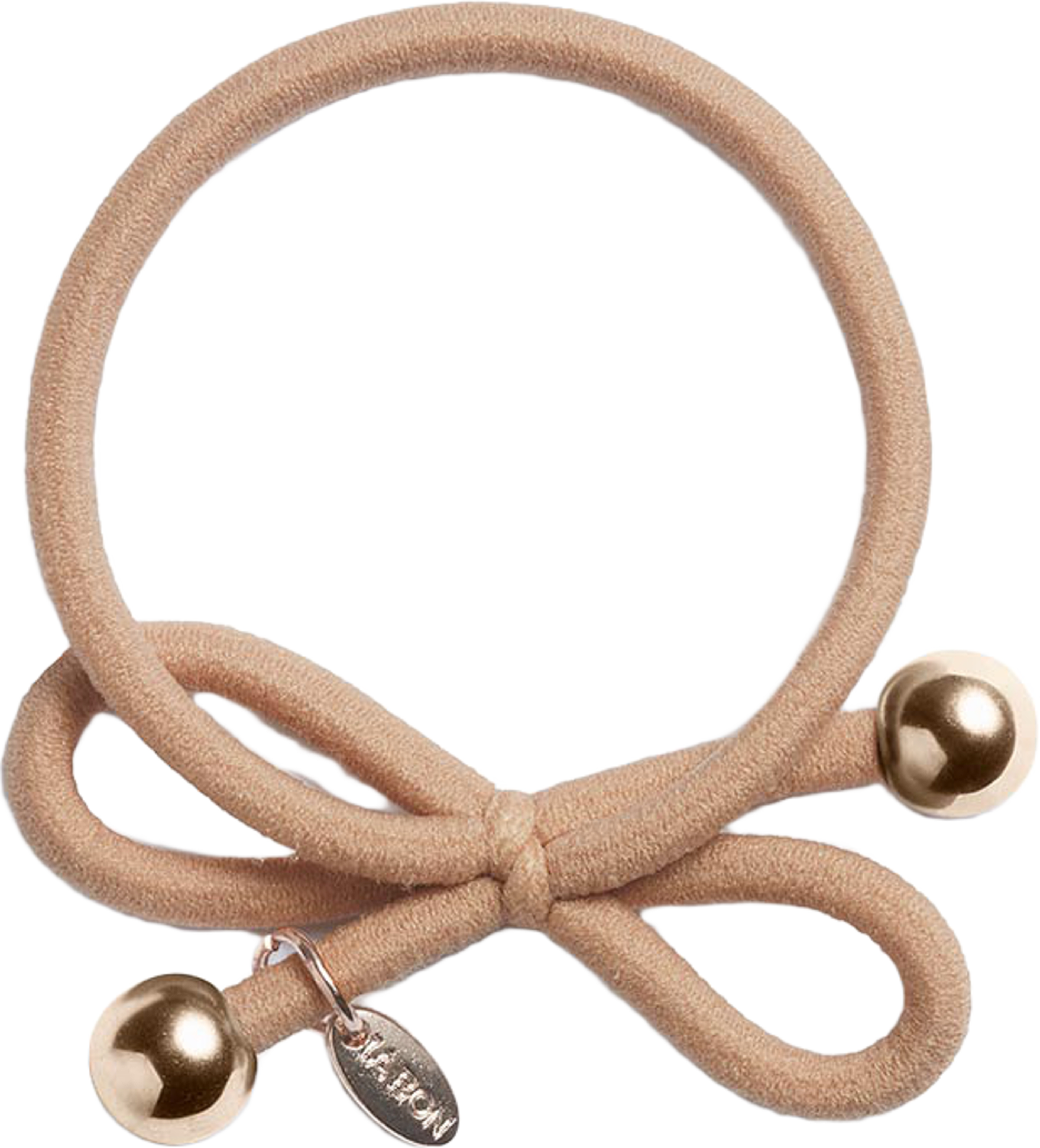 Hair Tie with Gold Bead - Beige