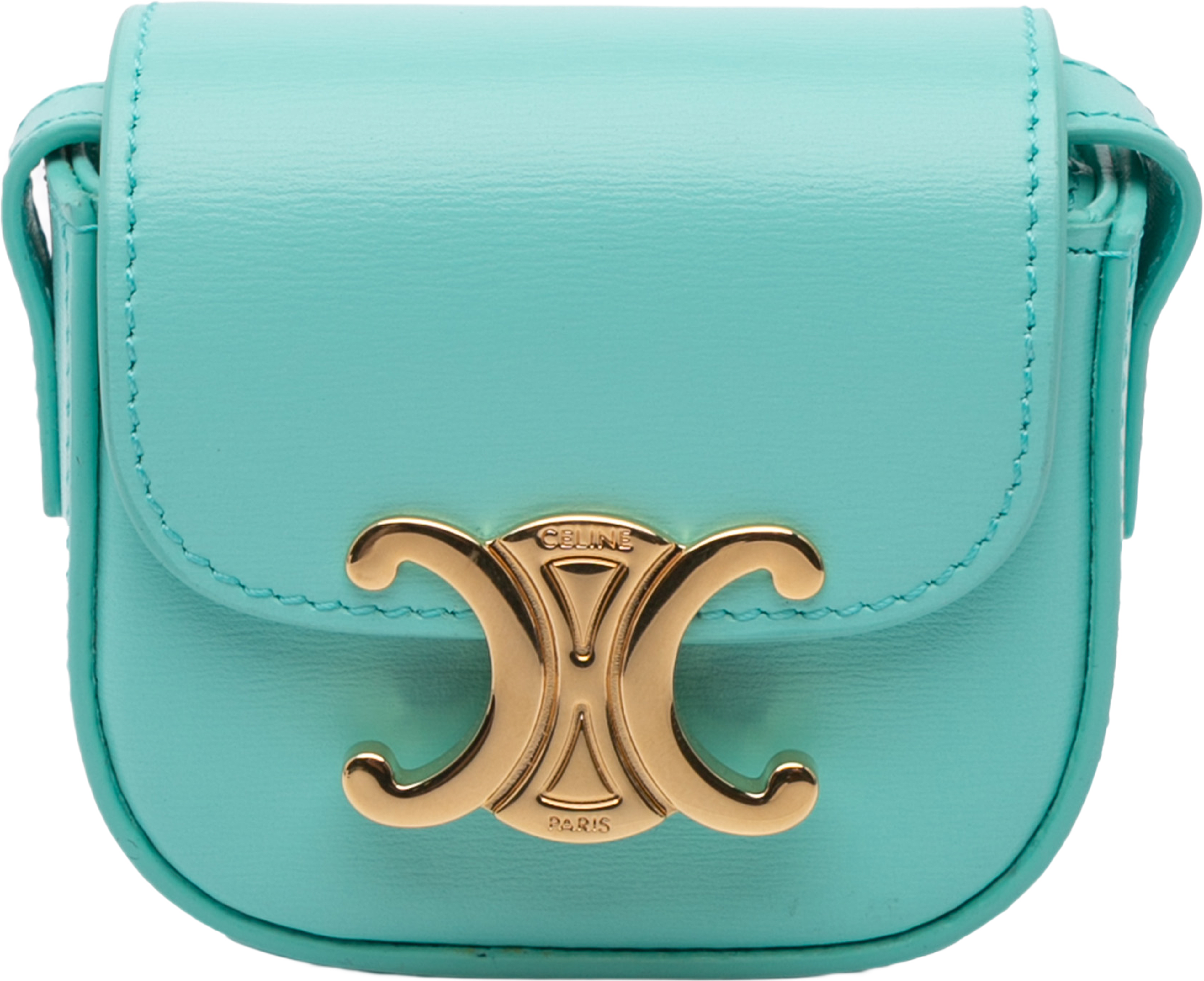 Celine Leather Triomphe Airpods Case With Strap, från Luxclusif, i färgen turquoise. Klicka för att öppna bilden i stort format
