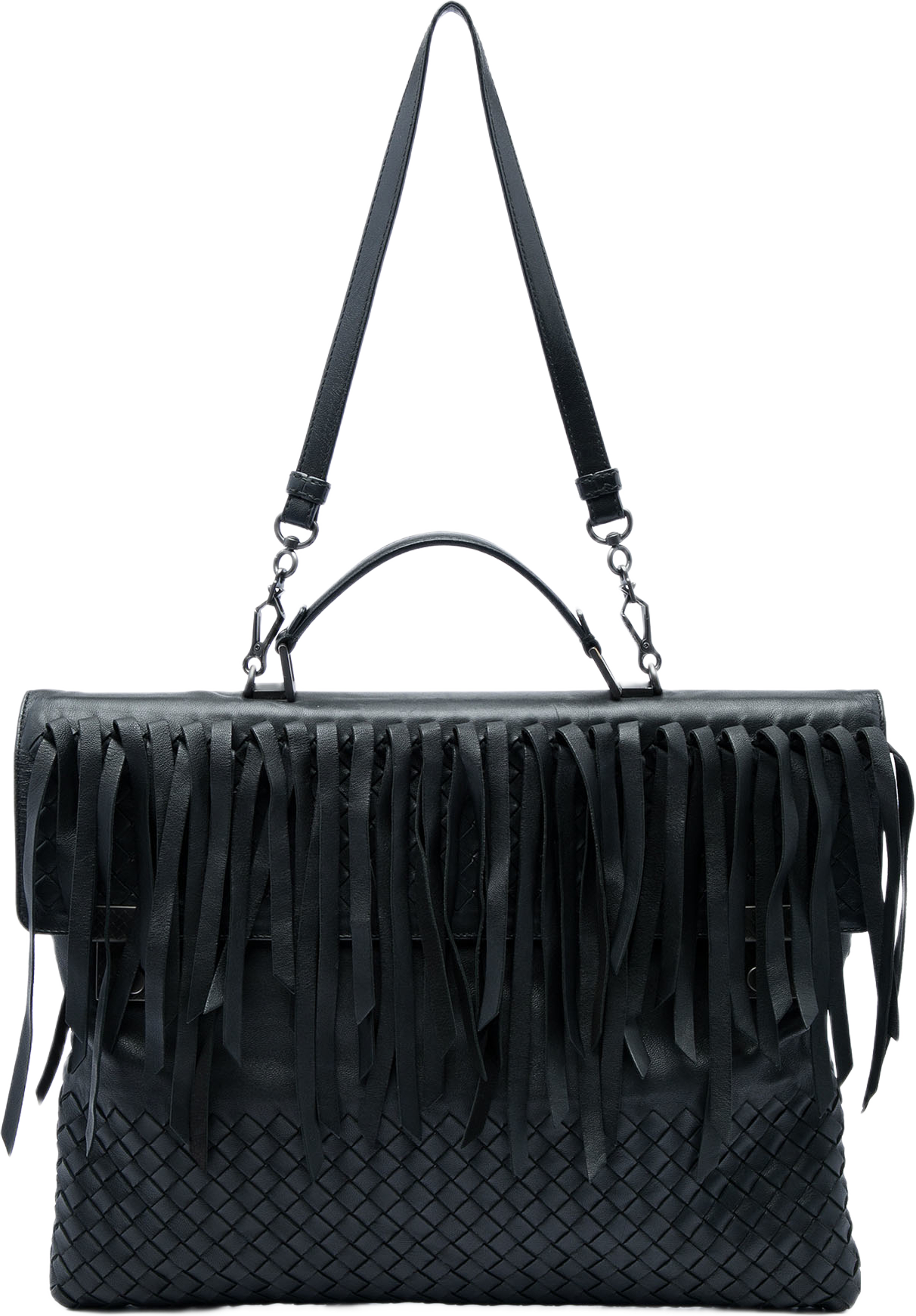 Bottega Veneta Nappa Intrecciato Fringe Business Bag, från Luxclusif, i färgen svart. Klicka för att öppna bilden i stort format