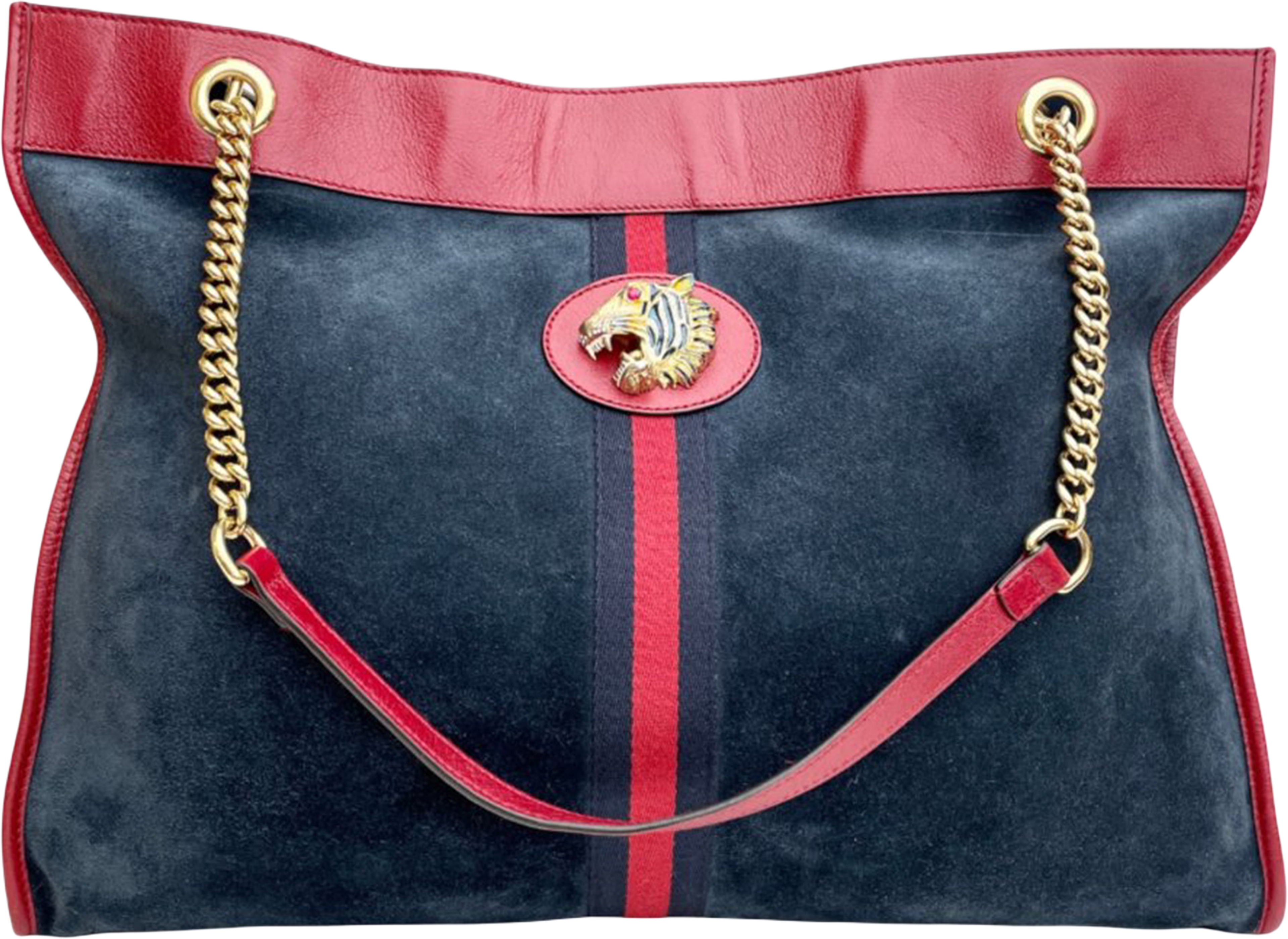 Gucci Large Web Suede Rajah Tote, från Luxclusif, i färgen navy. Klicka för att öppna bilden i stort format