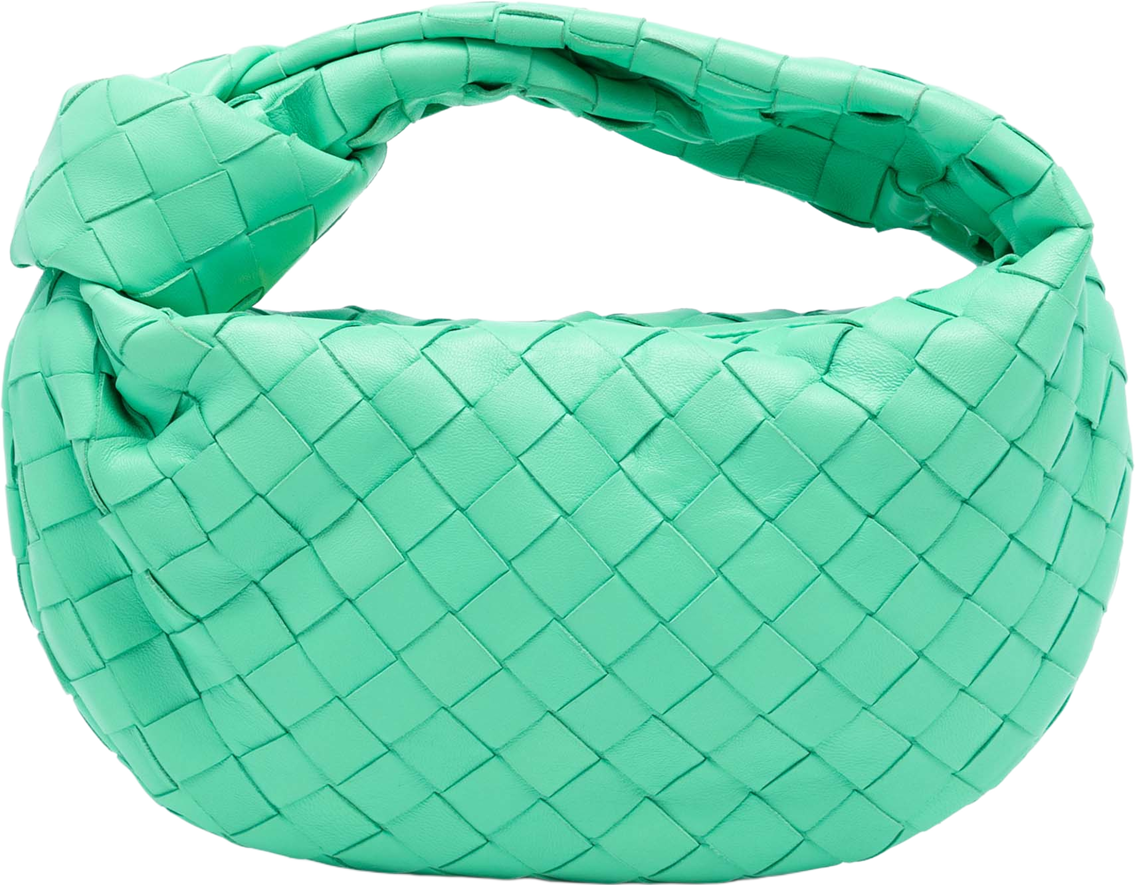 Bottega Veneta Mini Nappa Intrecciato Jodie, från Luxclusif, i färgen light green. Klicka för att öppna bilden i stort format