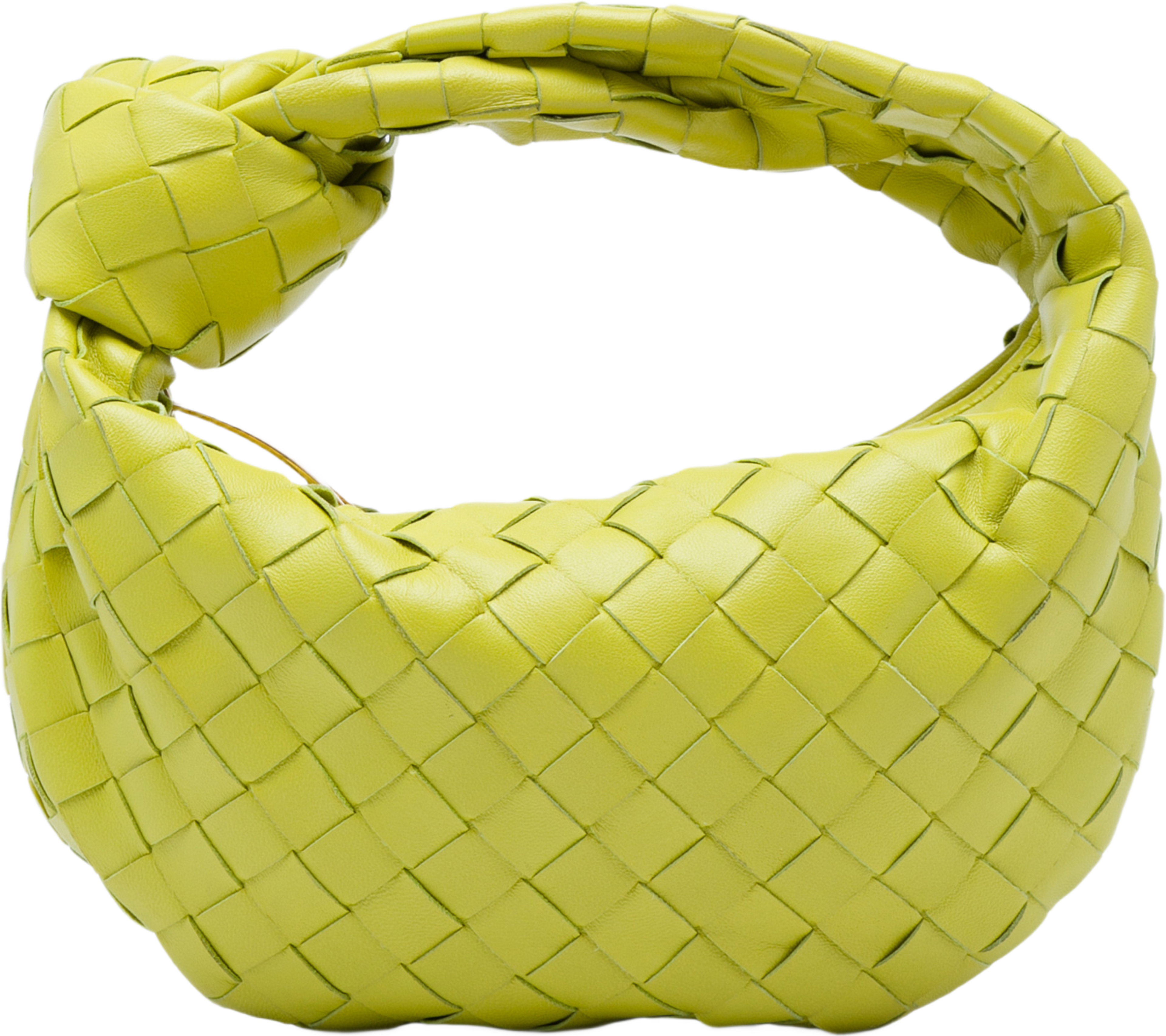 Bottega Veneta Mini Nappa Intrecciato Jodie, från Luxclusif, i färgen gul. Klicka för att öppna bilden i stort format