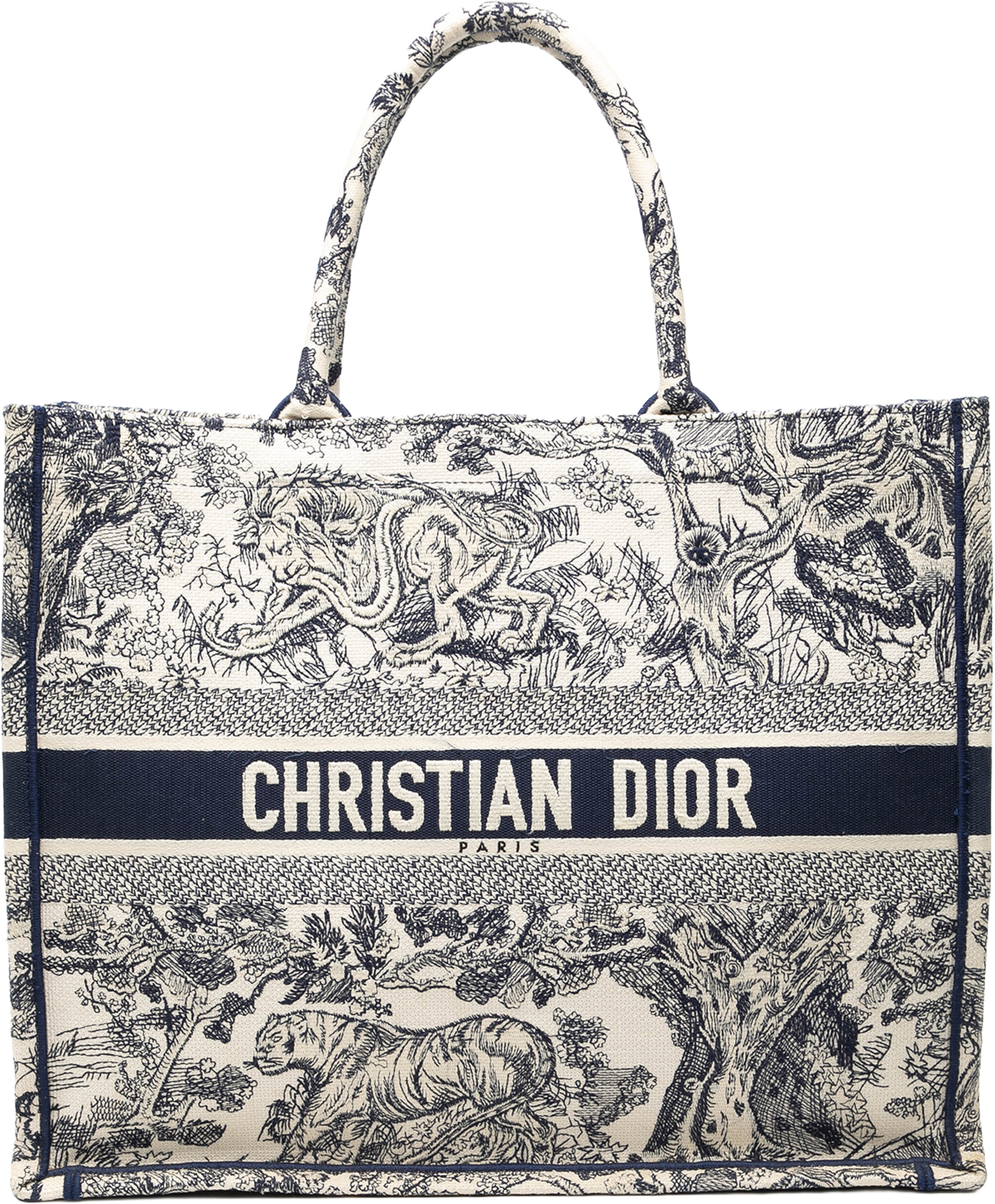 Dior Large Canvas Embroidered Dioriviera Toile De Jouy Book Tote, från Luxclusif, i färgen navy. Klicka för att öppna bilden i stort format