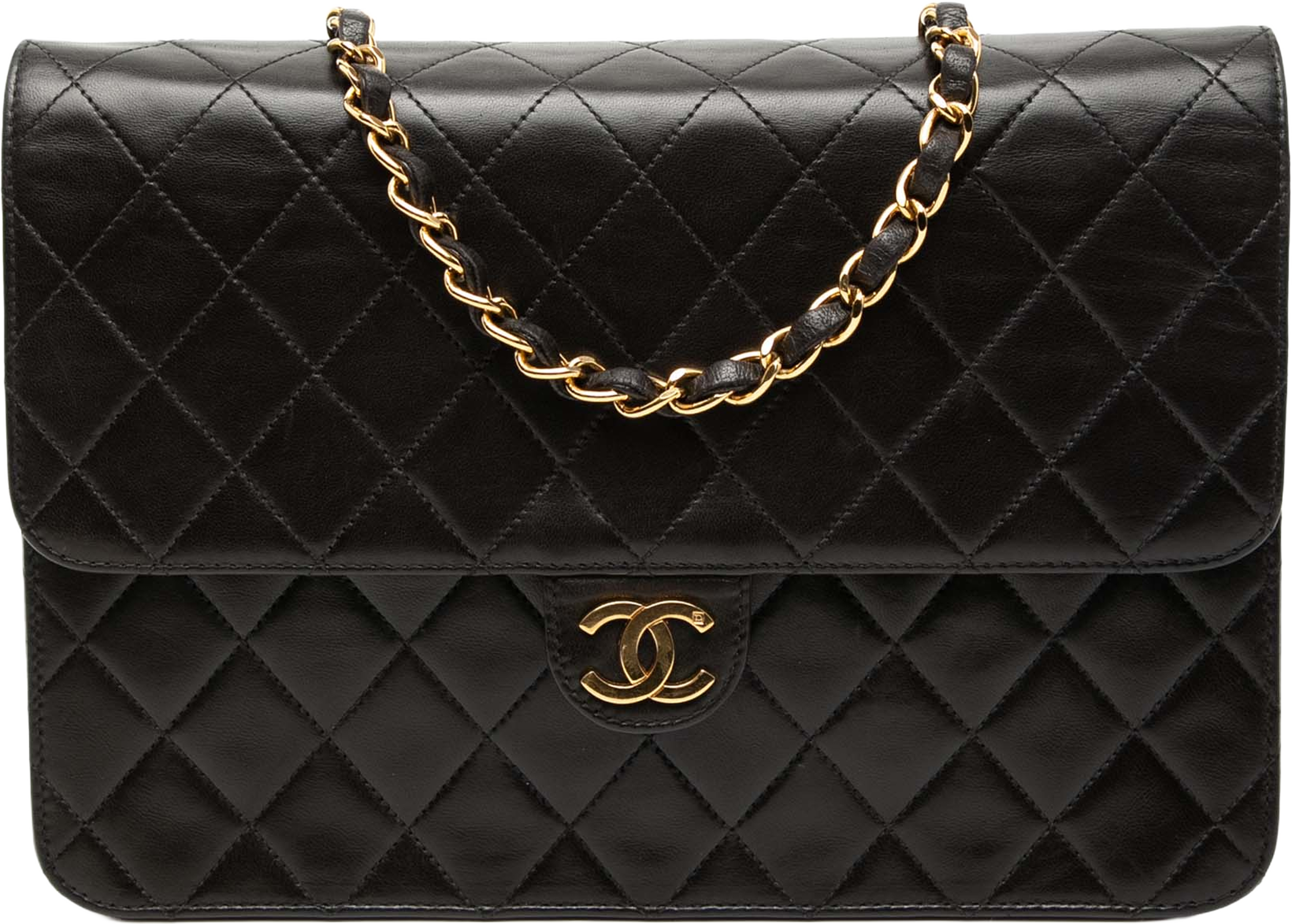 Chanel Medium Cc Quilted Lambskin Single Flap, från Luxclusif, i färgen black. Klicka för att öppna bilden i stort format