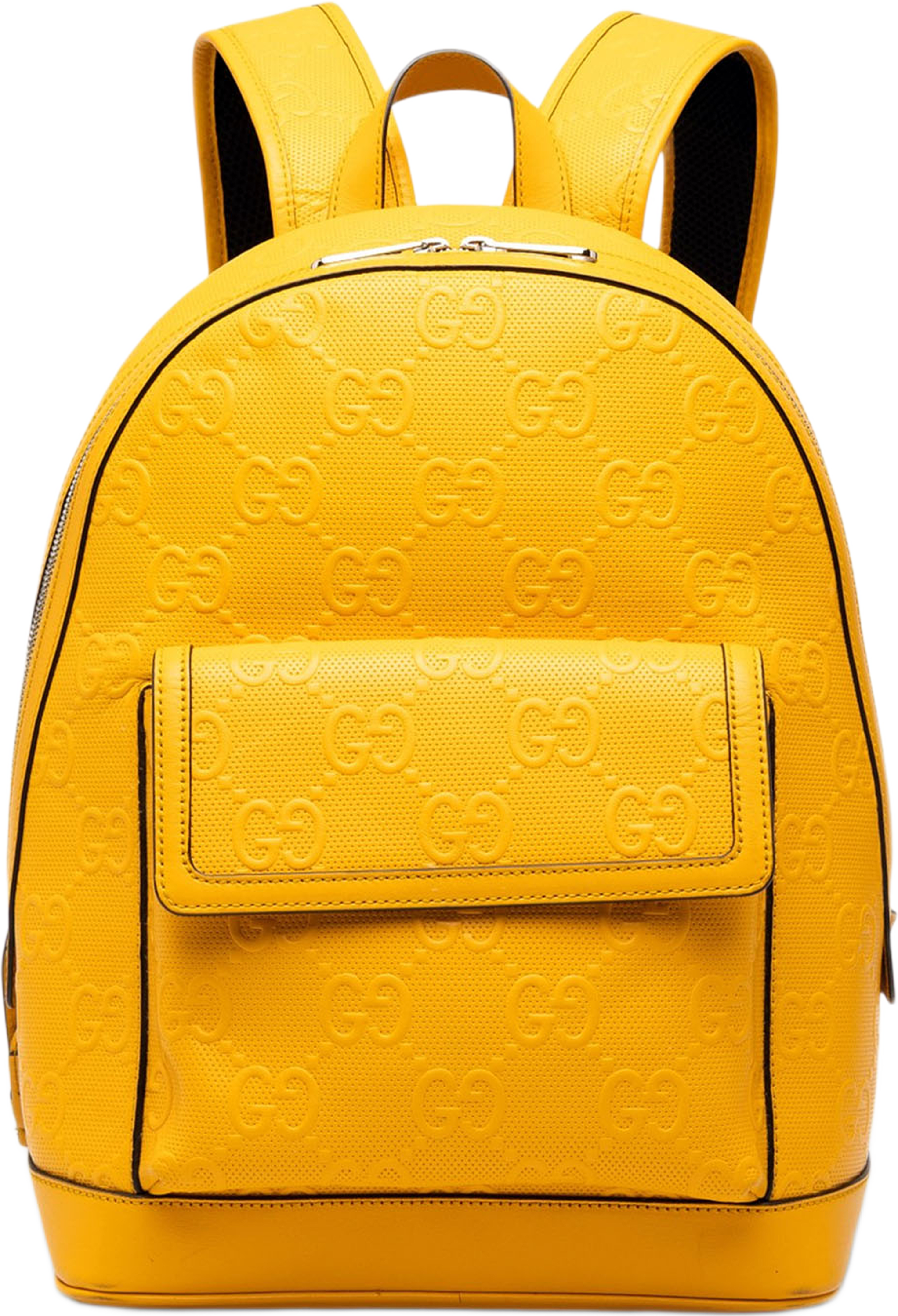 Gucci Gg Embossed Perforated Calfskin Backpack, från Luxclusif, i färgen gul. Klicka för att öppna bilden i stort format