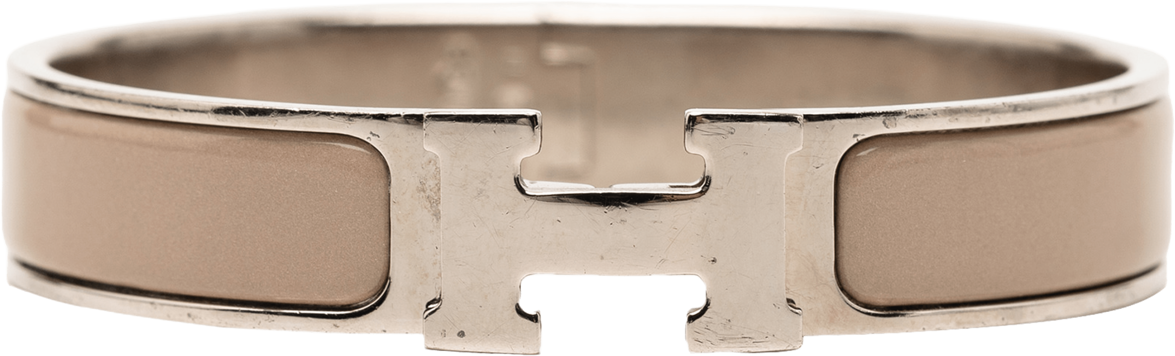Hermès Narrow Enamel Clic Clac H Bracelet Pm, från Luxclusif, i färgen beige. Klicka för att öppna bilden i stort format