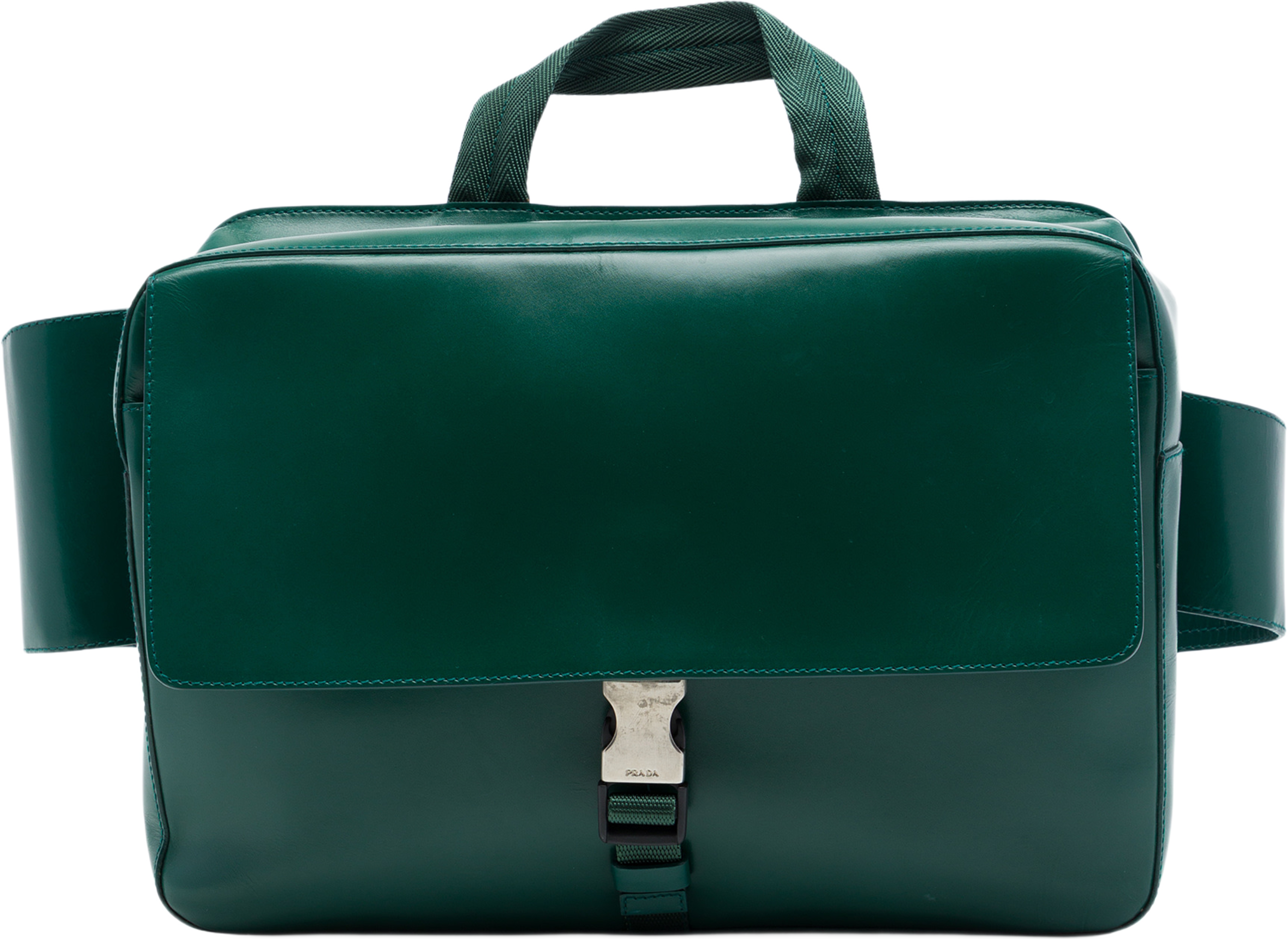 Prada Calfskin Convertible Belt Bag, från Luxclusif, i färgen grön. Klicka för att öppna bilden i stort format
