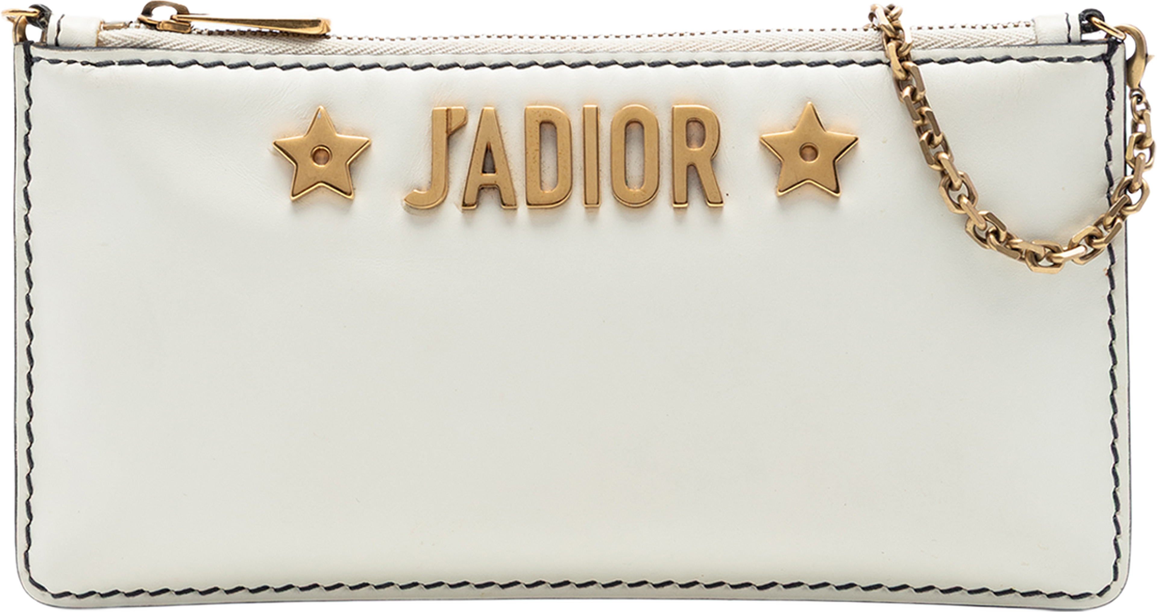 Dior Calfskin Jadior Croisiere Chain Pouch, från Luxclusif, i färgen vit. Klicka för att öppna bilden i stort format