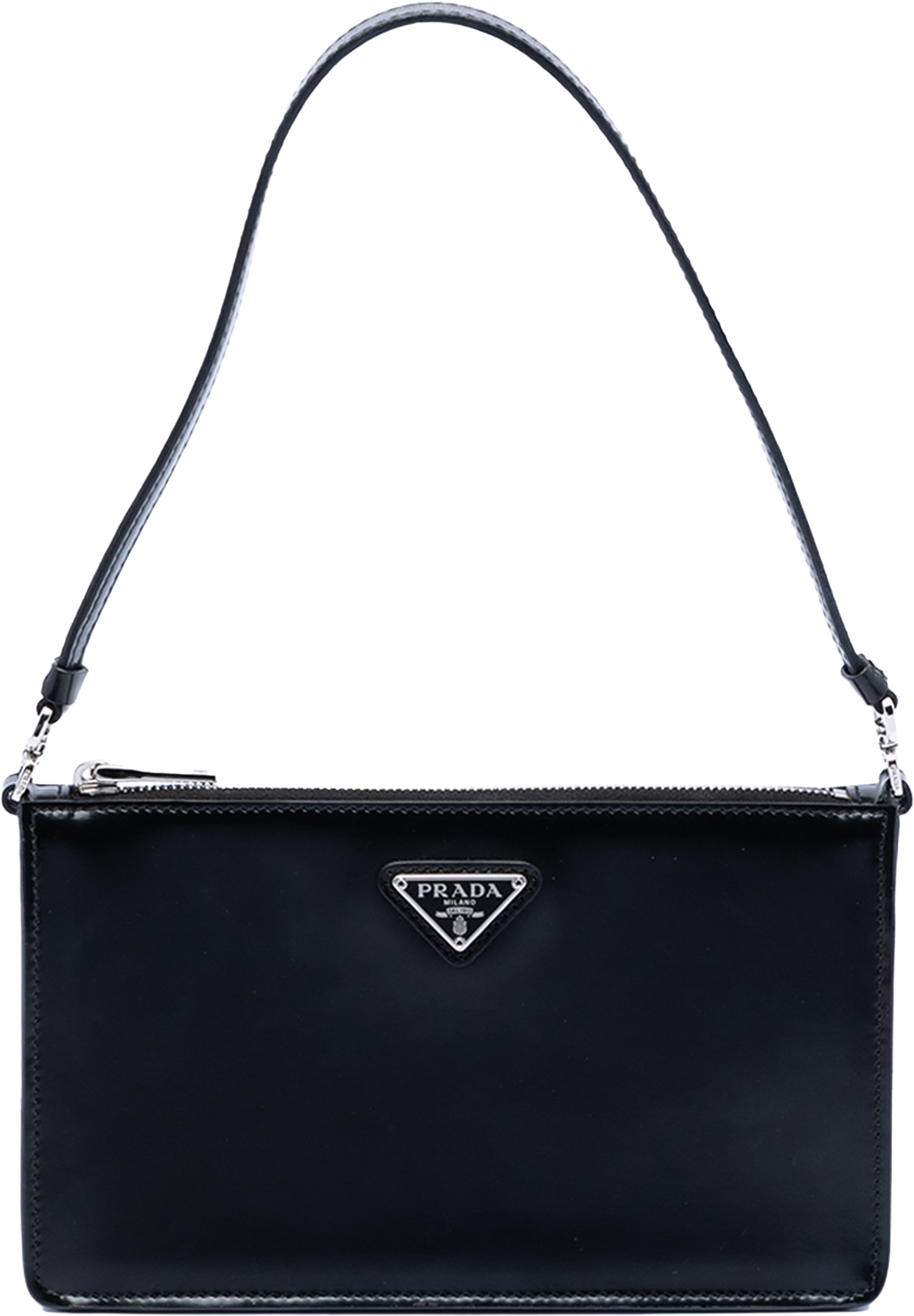 Prada Mini Spazzolato Leather Shoulder Bag, från Luxclusif, i färgen black. Klicka för att öppna bilden i stort format