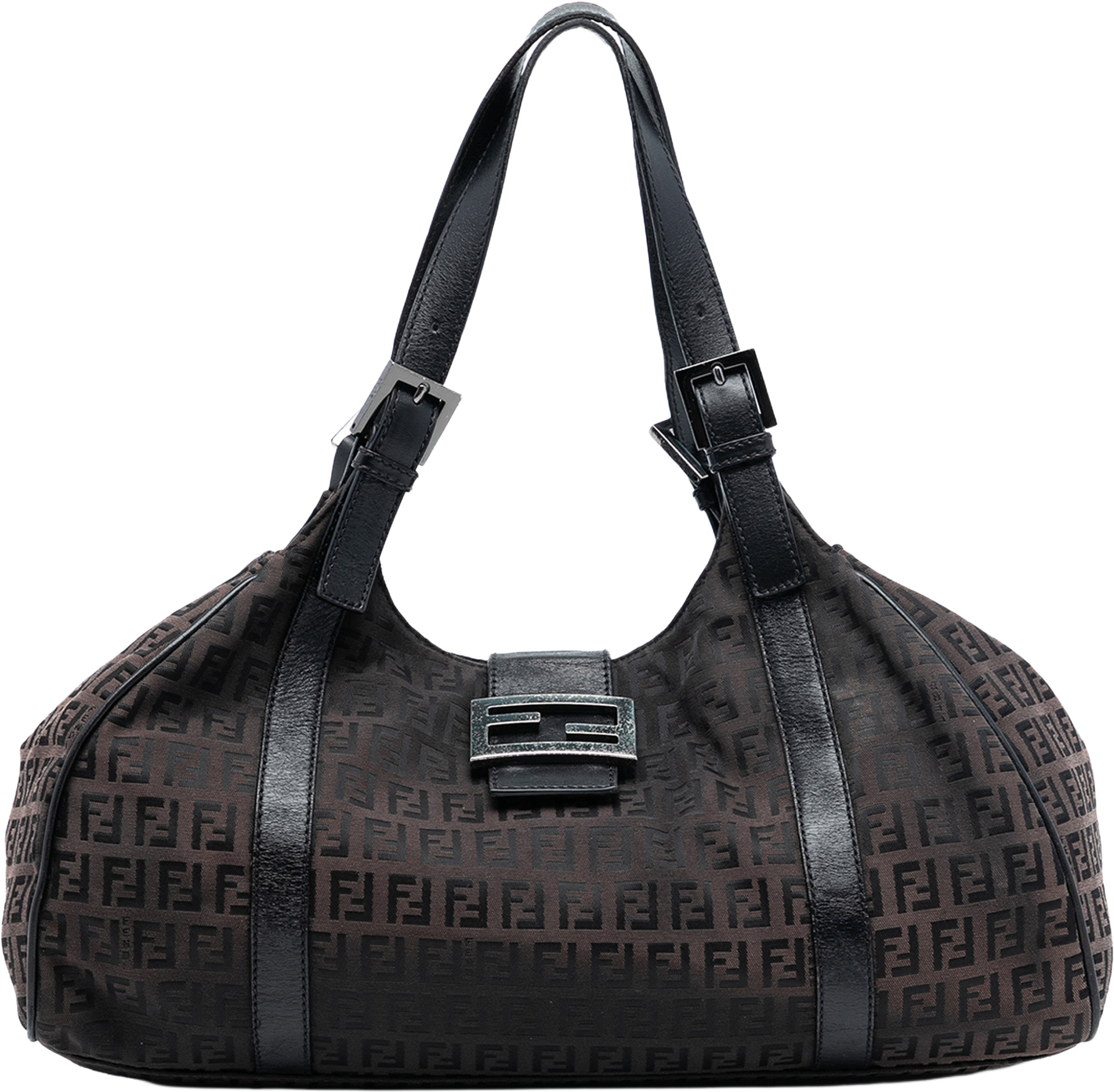 Fendi Zucchino Canvas Shoulder Bag, från Luxclusif, i färgen dark brown. Klicka för att öppna bilden i stort format