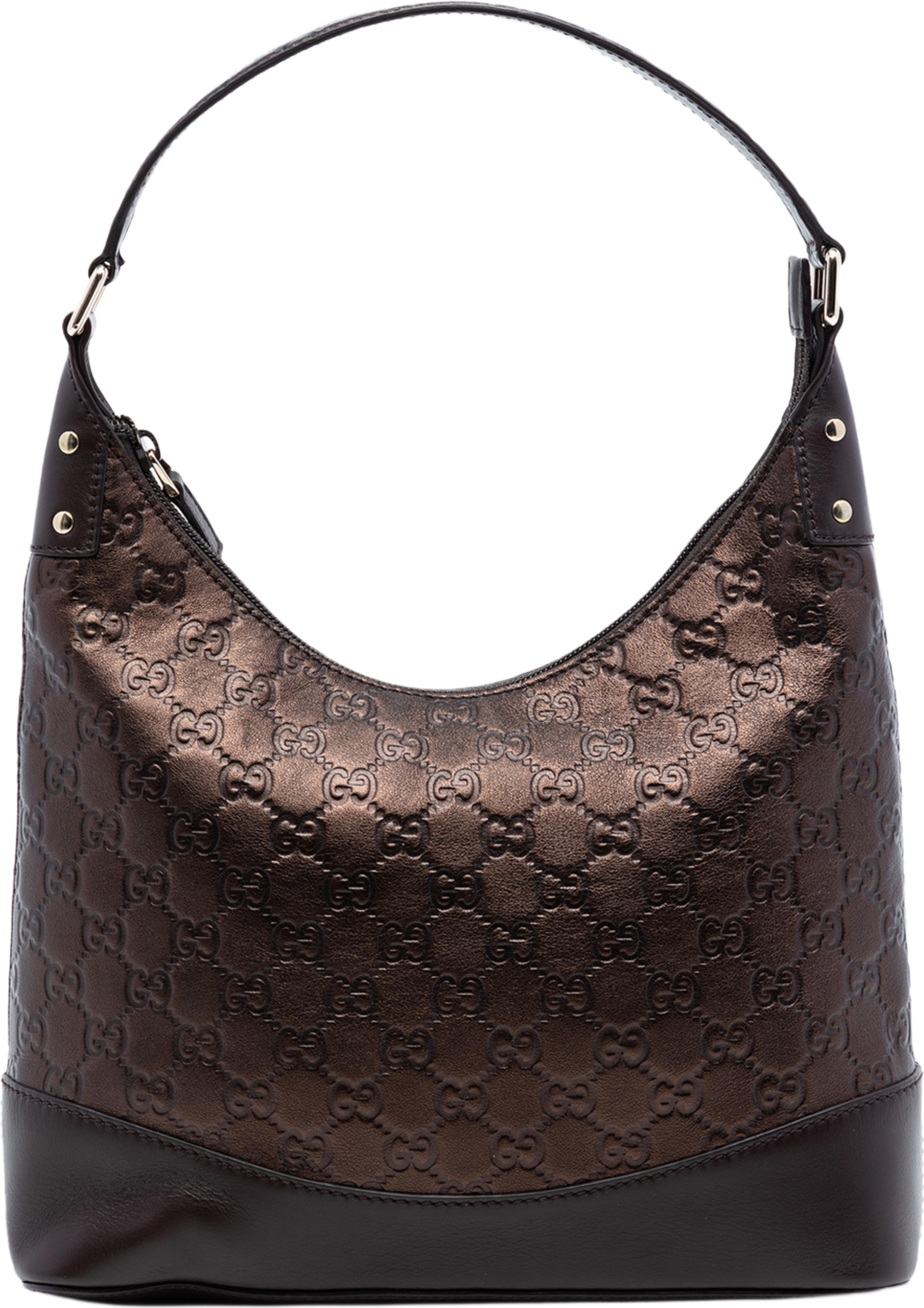 Gucci Metallic Guccissima Shoulder Bag, från Luxclusif, i färgen dark brown. Klicka för att öppna bilden i stort format