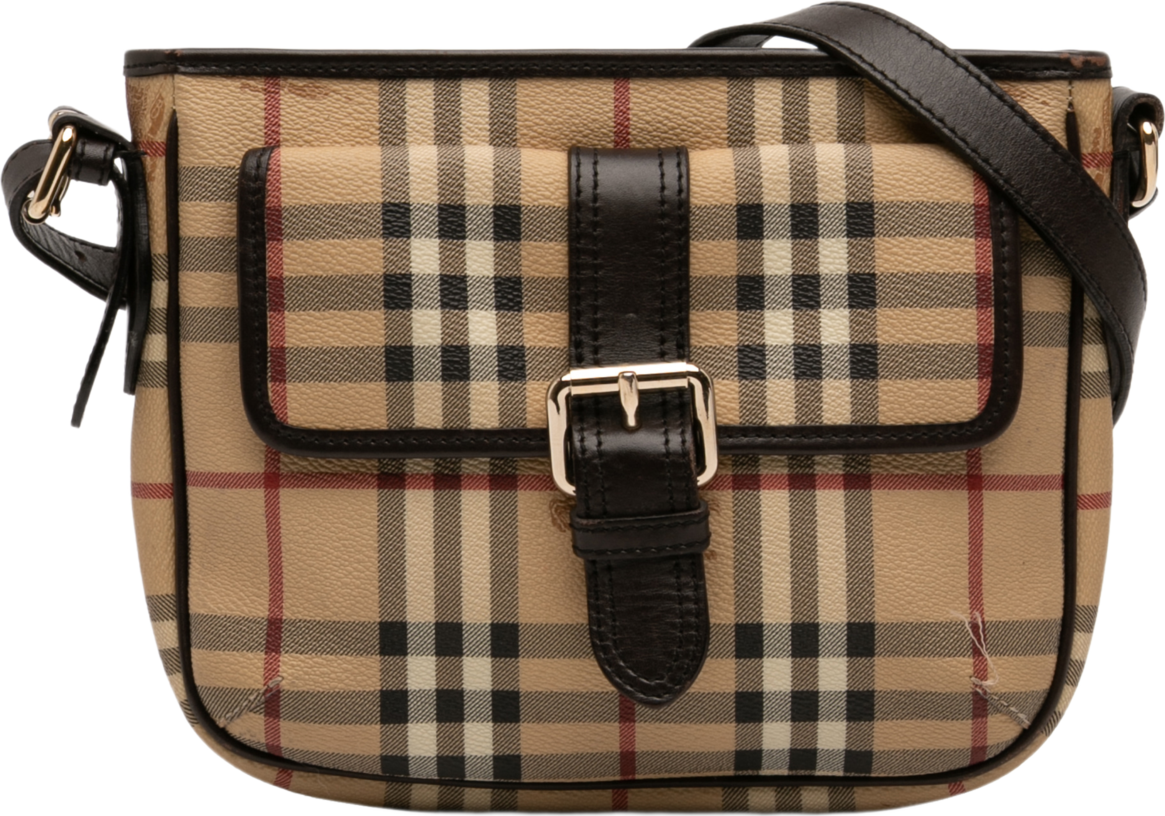 Burberry Haymarket Check Coated Canvas Crossbody, från Luxclusif, i färgen beige. Klicka för att öppna bilden i stort format