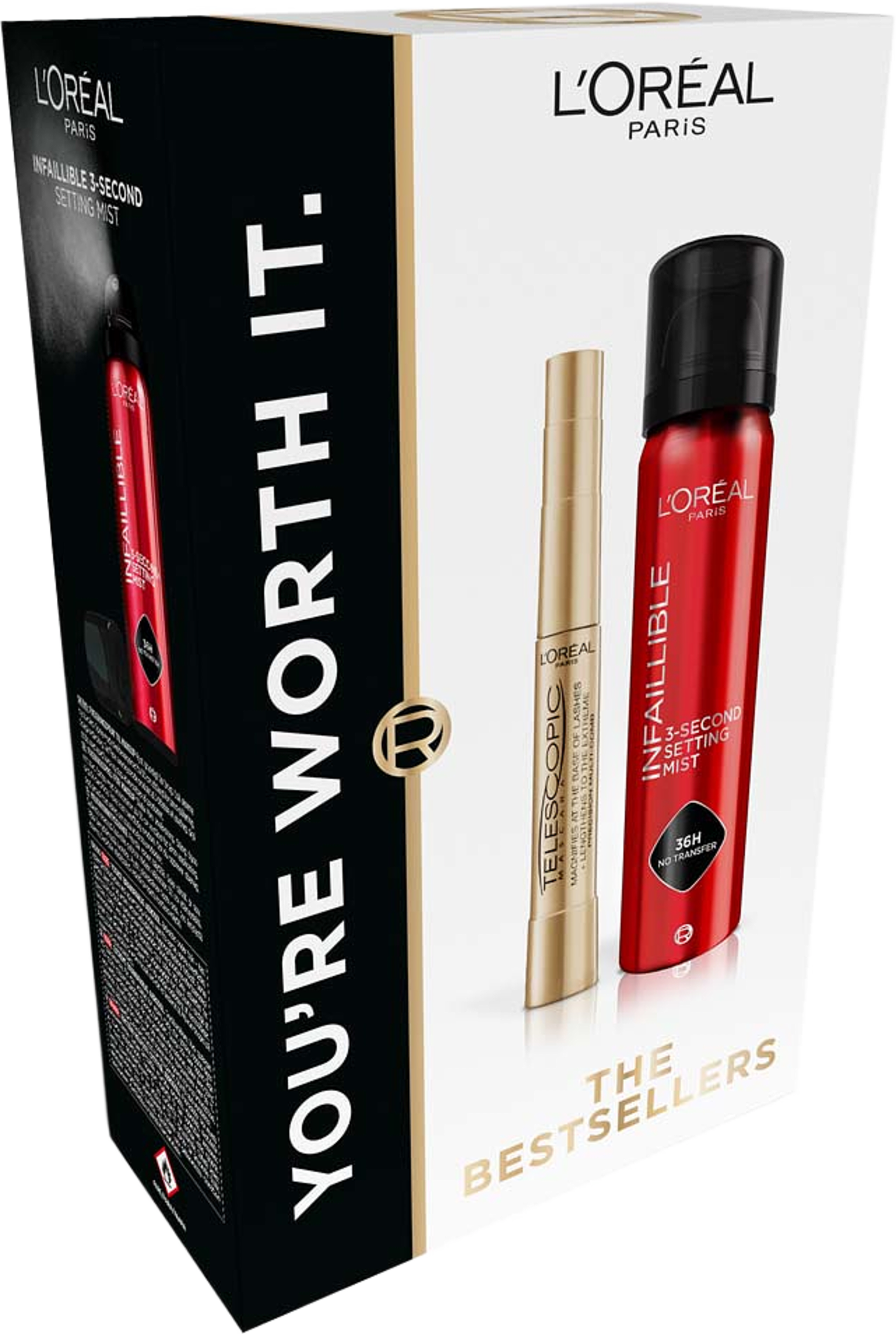 Telescopic Mascara and Infaillible Setting Mist presentbox, från L'Oréal Paris. Klicka för att öppna bilden i stort format